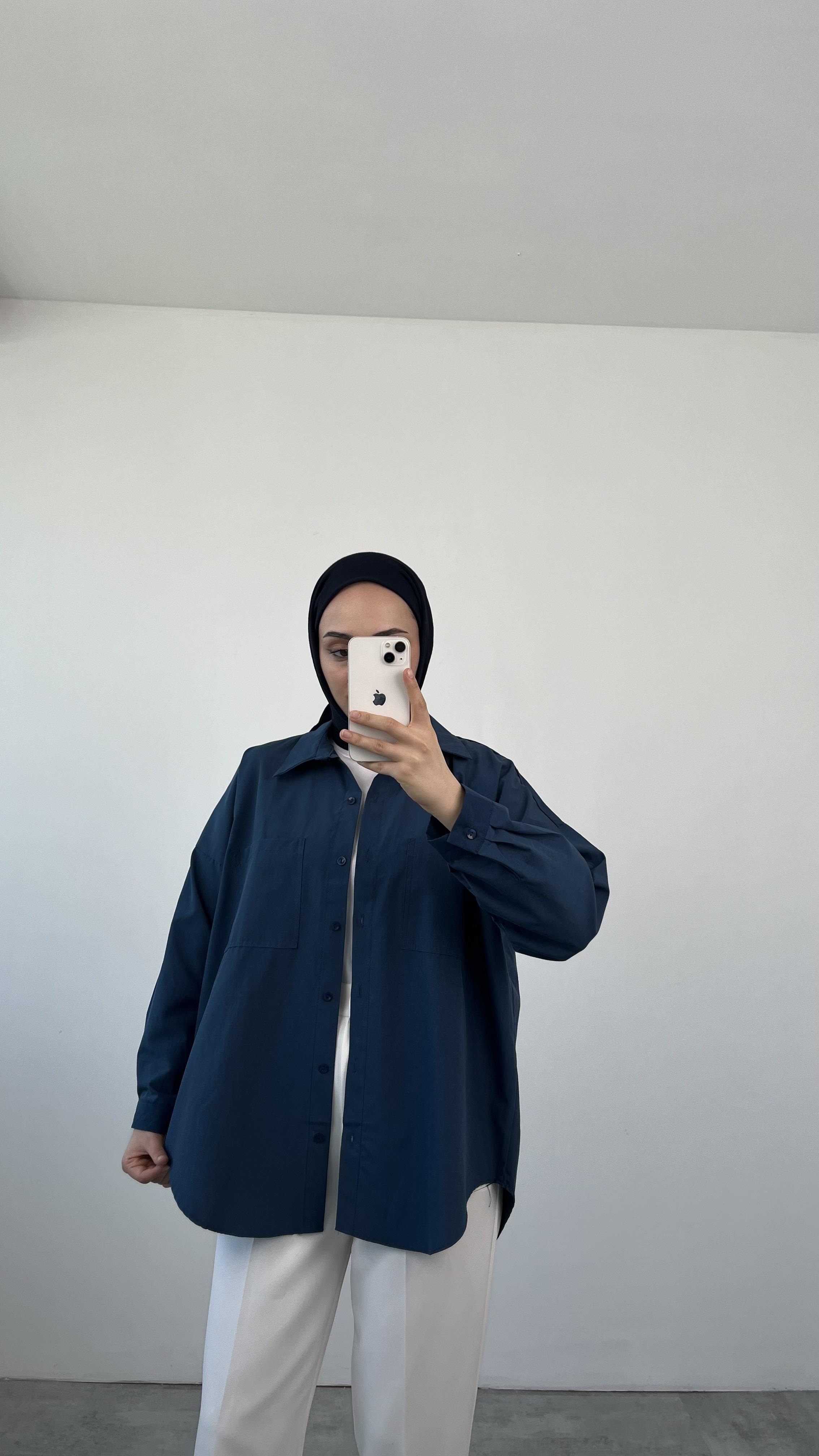 Poplin Çift Cep Gömlek Lacivert