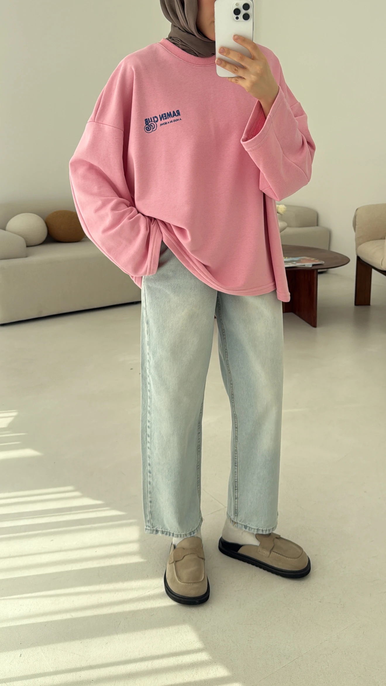 Ramen Baskılı Sweat Pembe