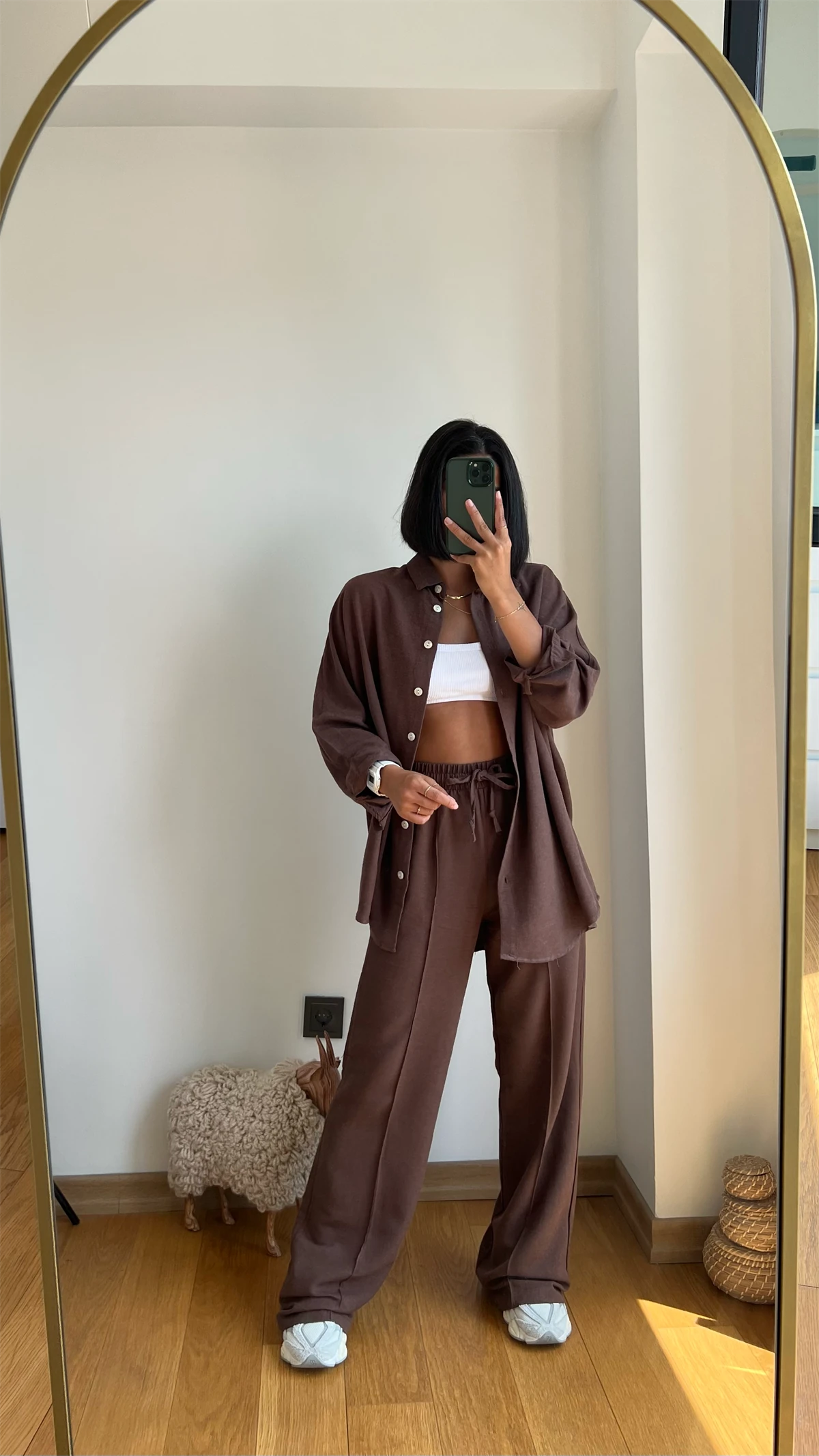 Keten beli Lastlikli Takım Kahve