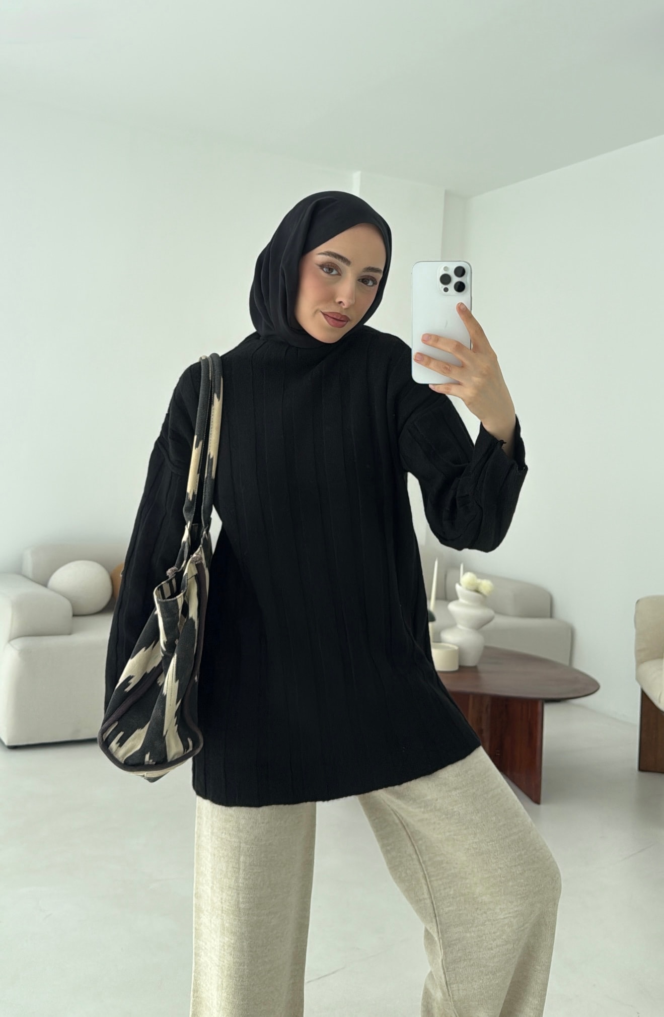 Fitilli Triko Kazak Siyah