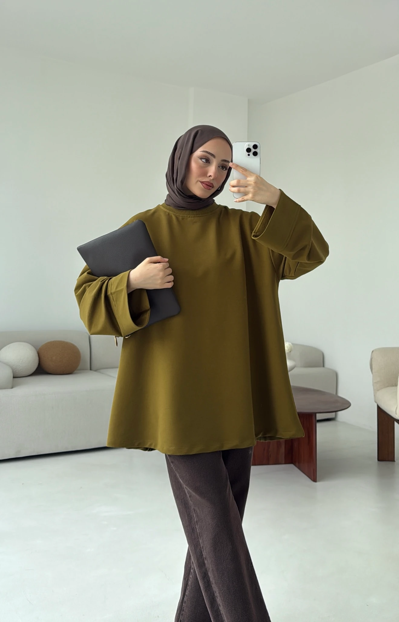 Dikiş Detay Basic Sweat Olive