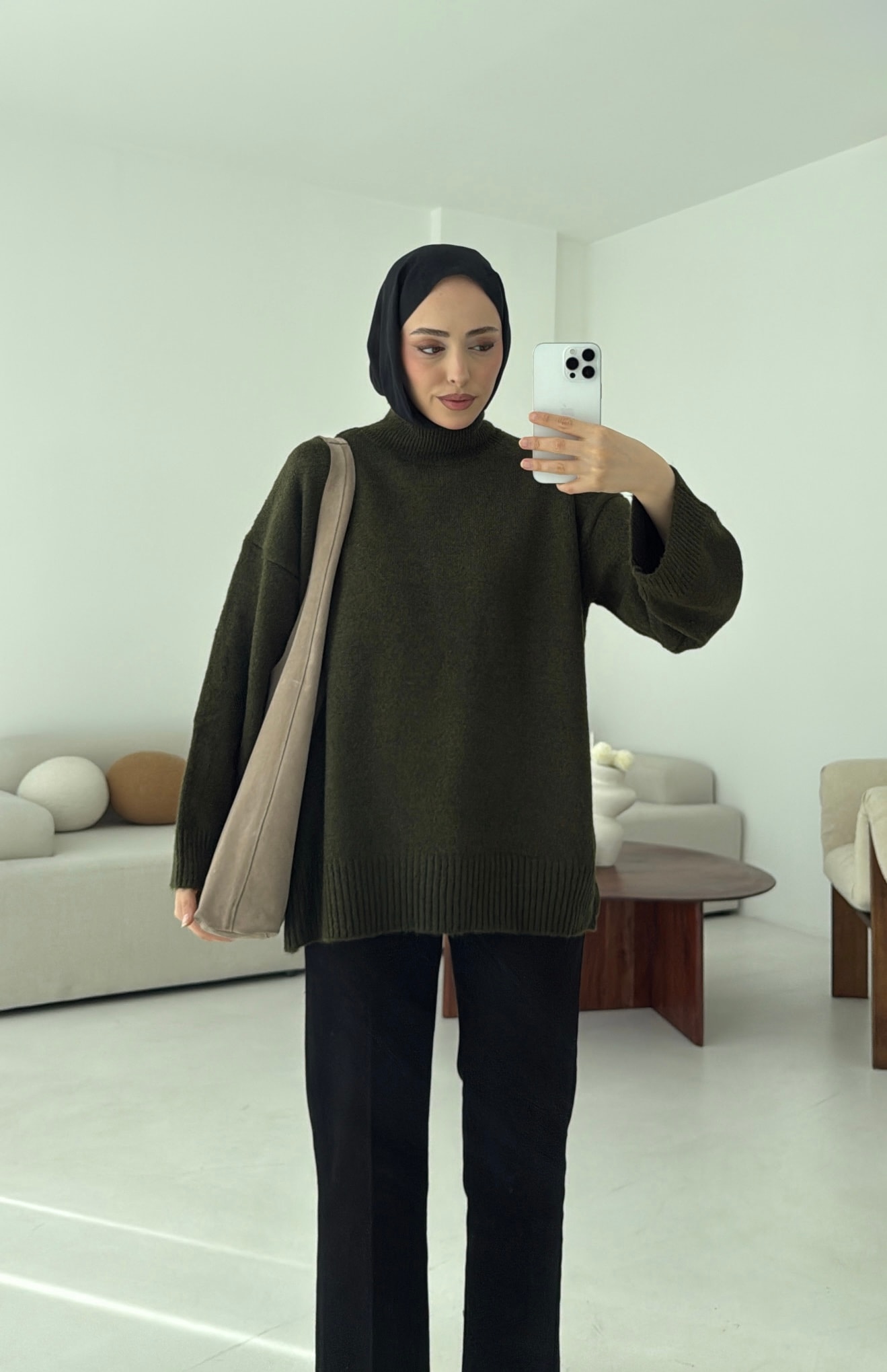 Yarım Yaka Triko Kazak Haki