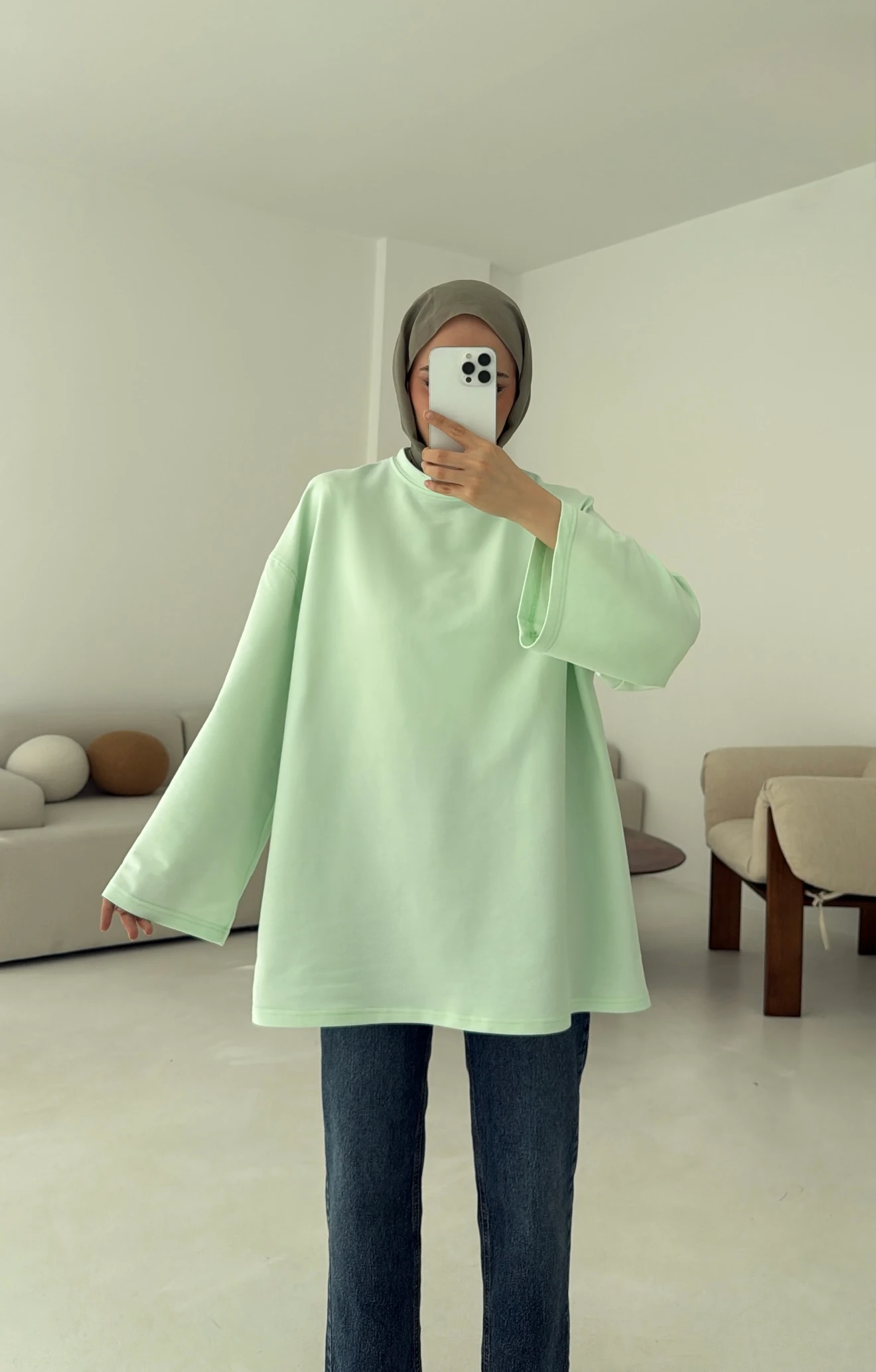 Basic İki İplik Sweat Mint