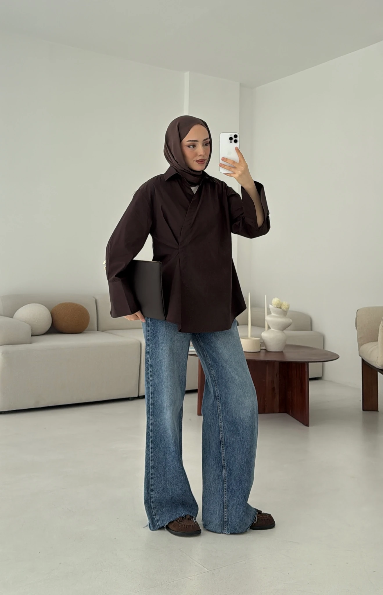 Yandan Düğmeli Gömlek Kahve