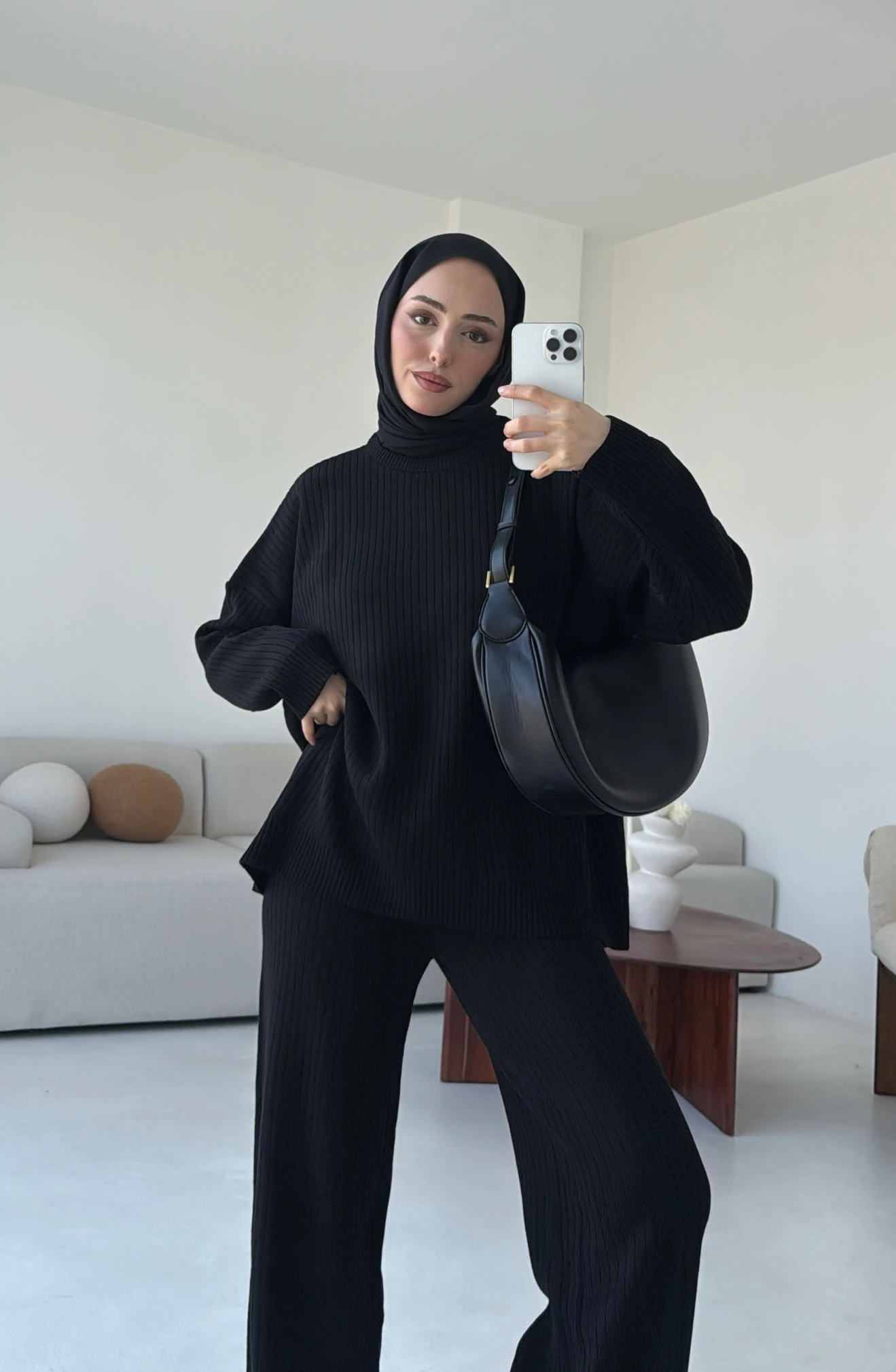 Bisiklet Yaka Triko Takım Siyah