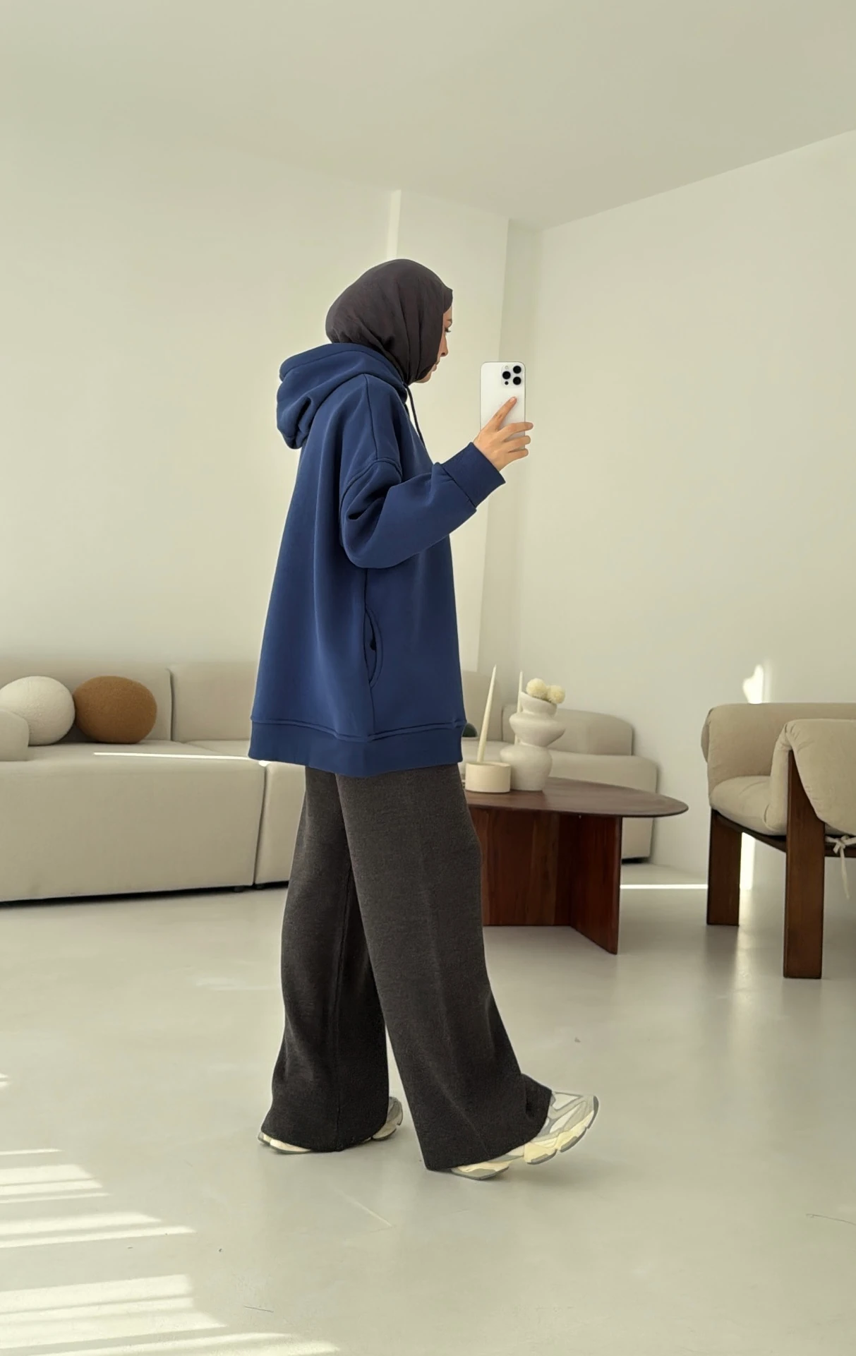 Gizli Cep Şardonlu Sweatshirt Mavi