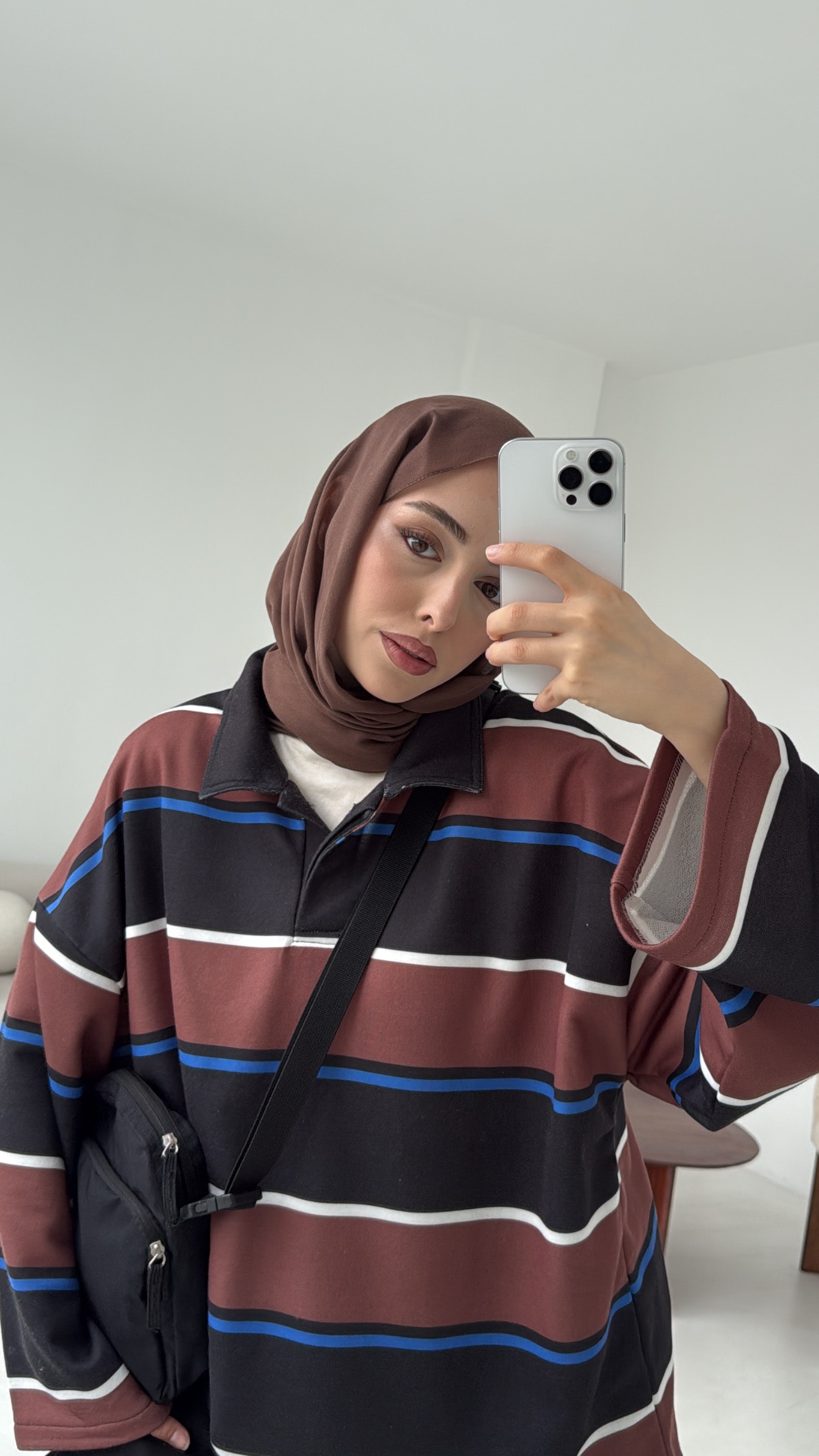 Fleece Polo Yaka Sweatshirt Kahve