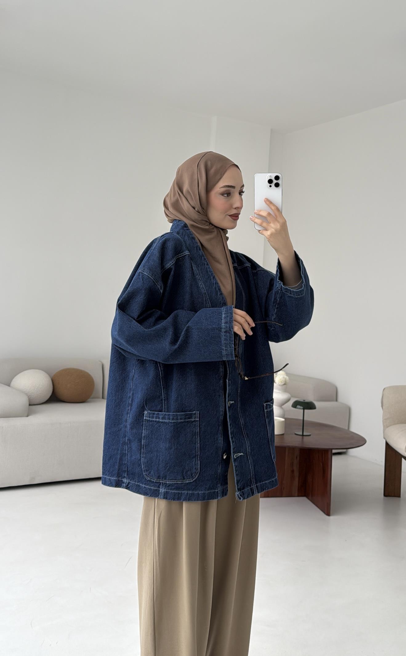 Oversize Wide Denim Ceket Mavi