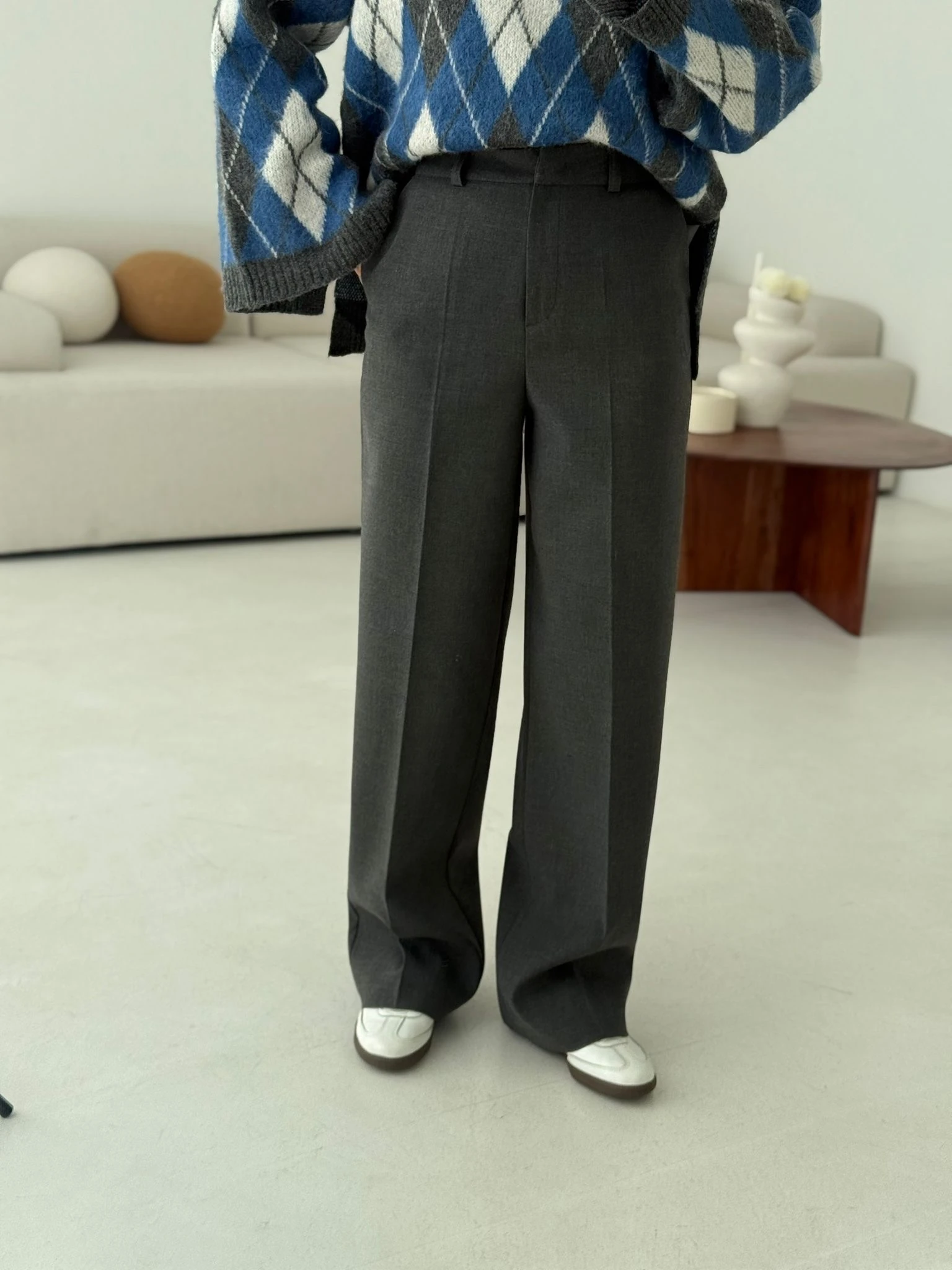 Klasik Tam Boy Pantolon Gri