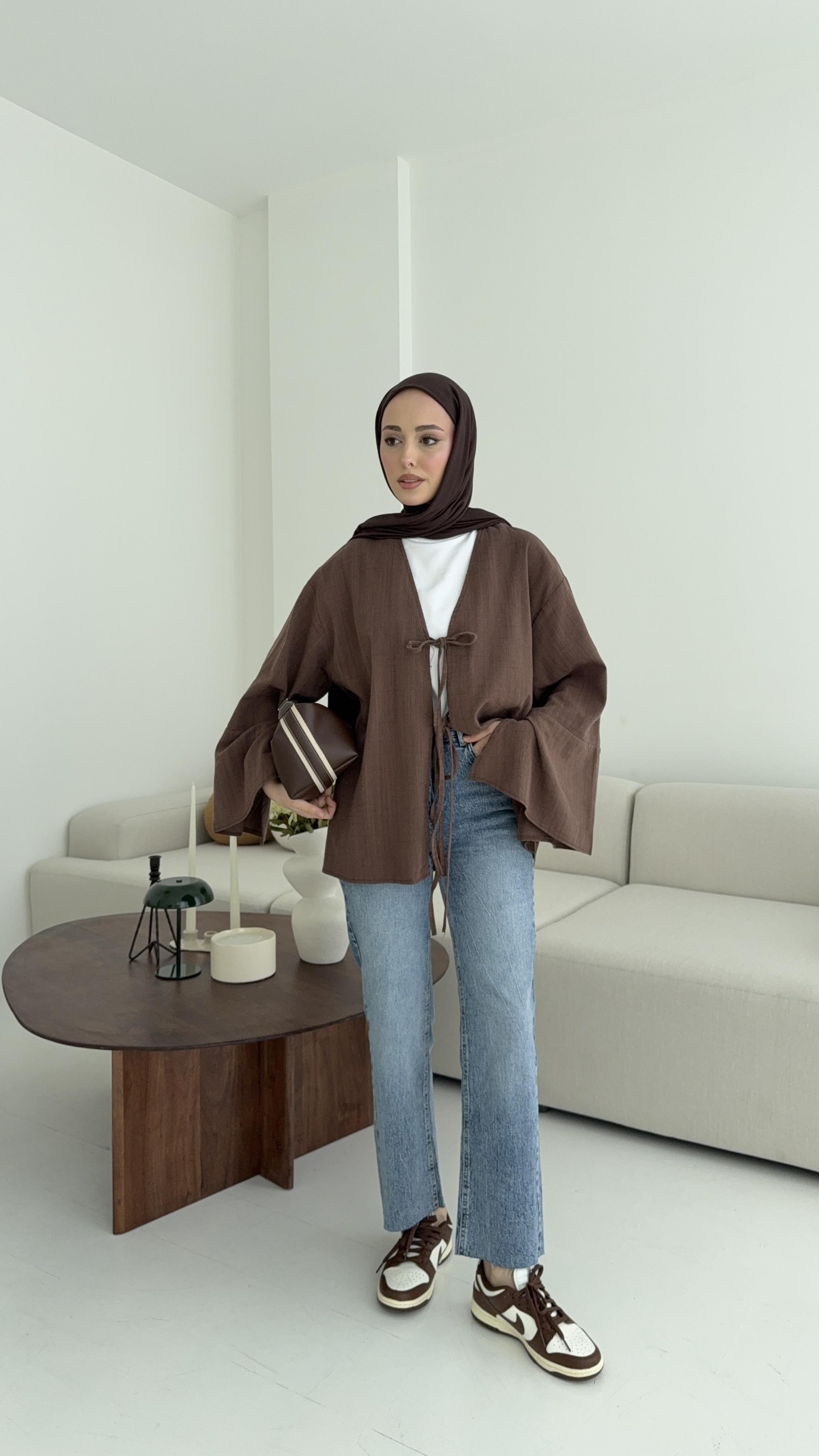 Kol Detay Kimono Kahve