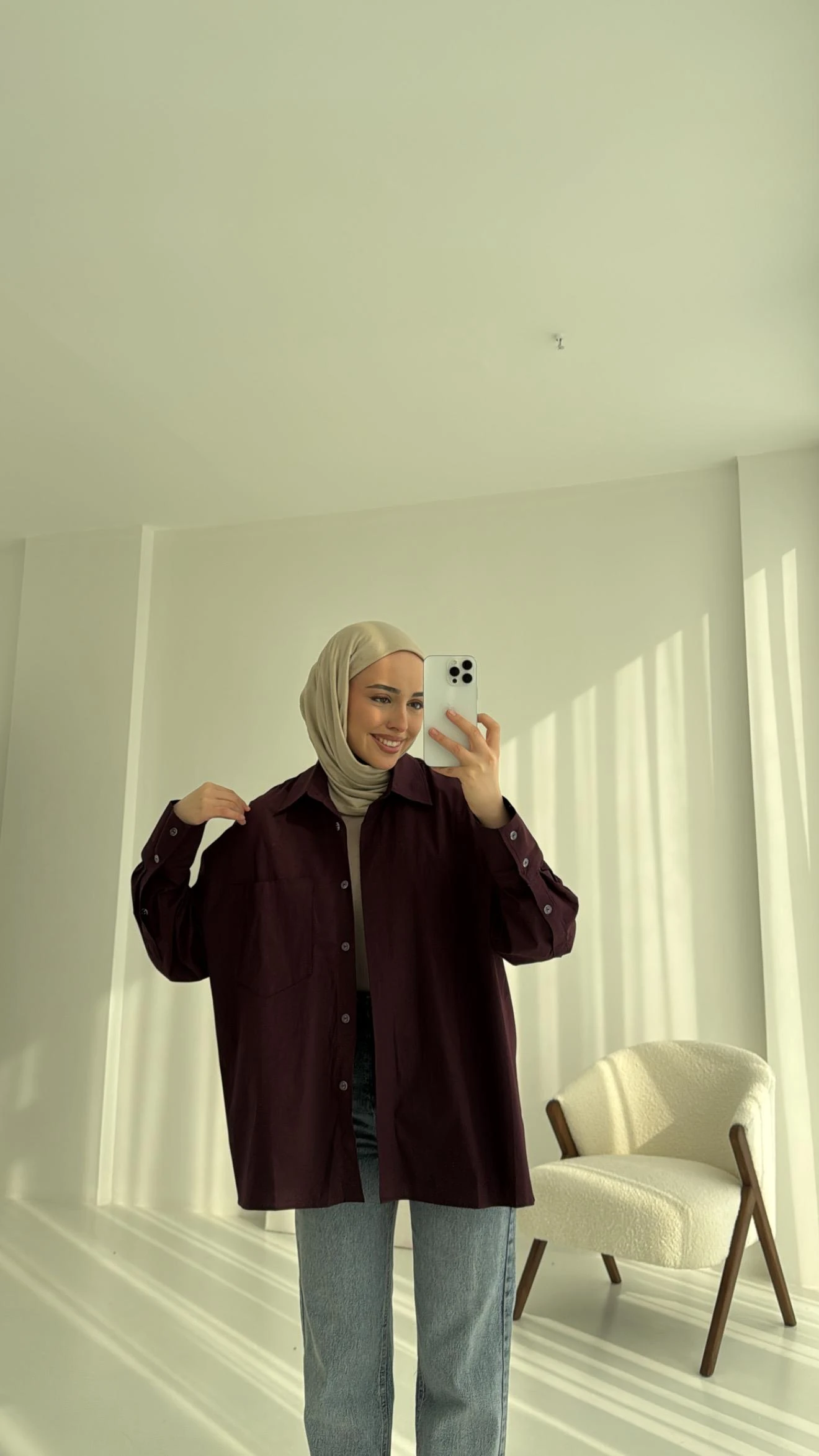 Tek Cepli Poplin Gömlek Bordo