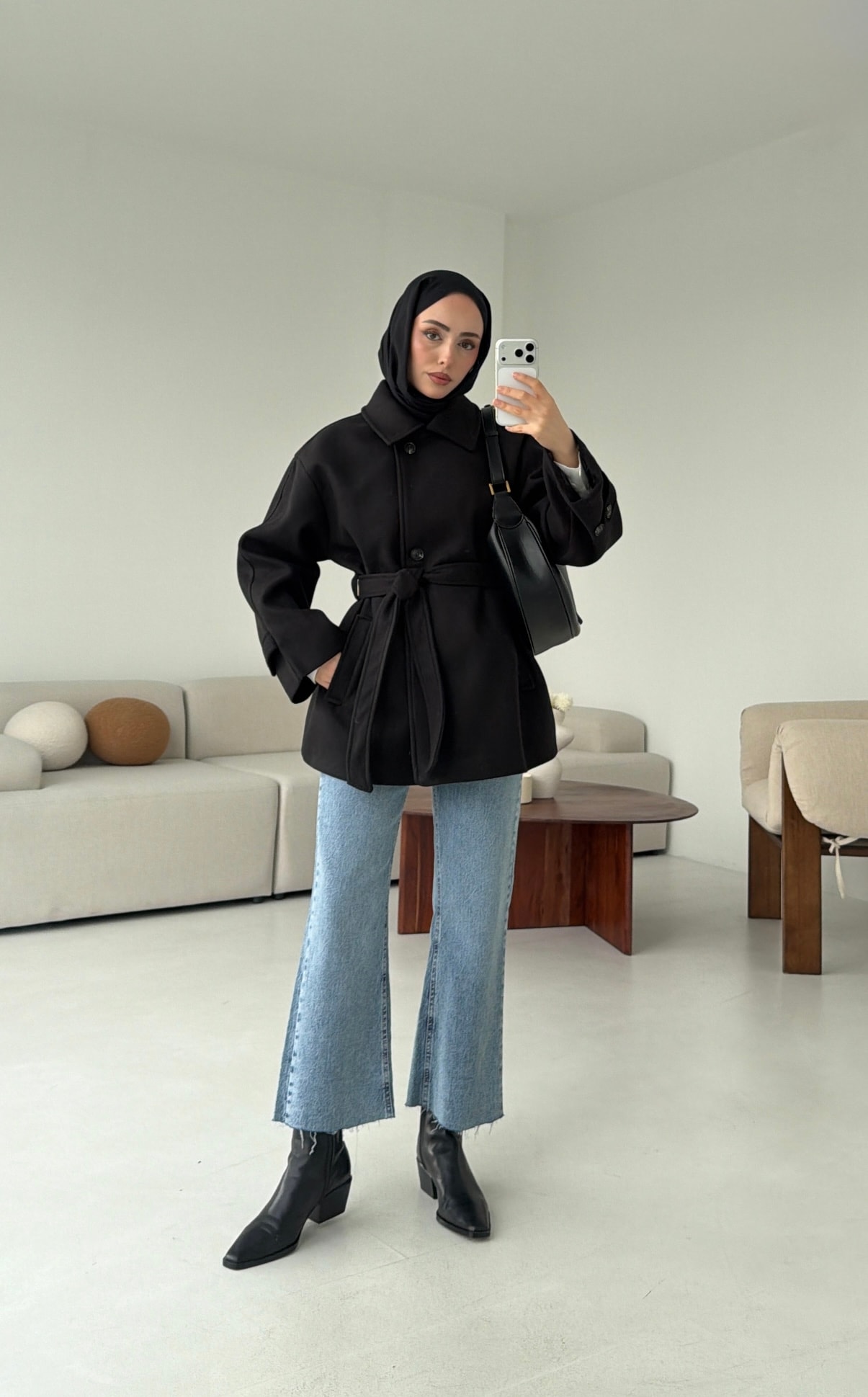 Kol Apoletli Kaşe Kaban Siyah