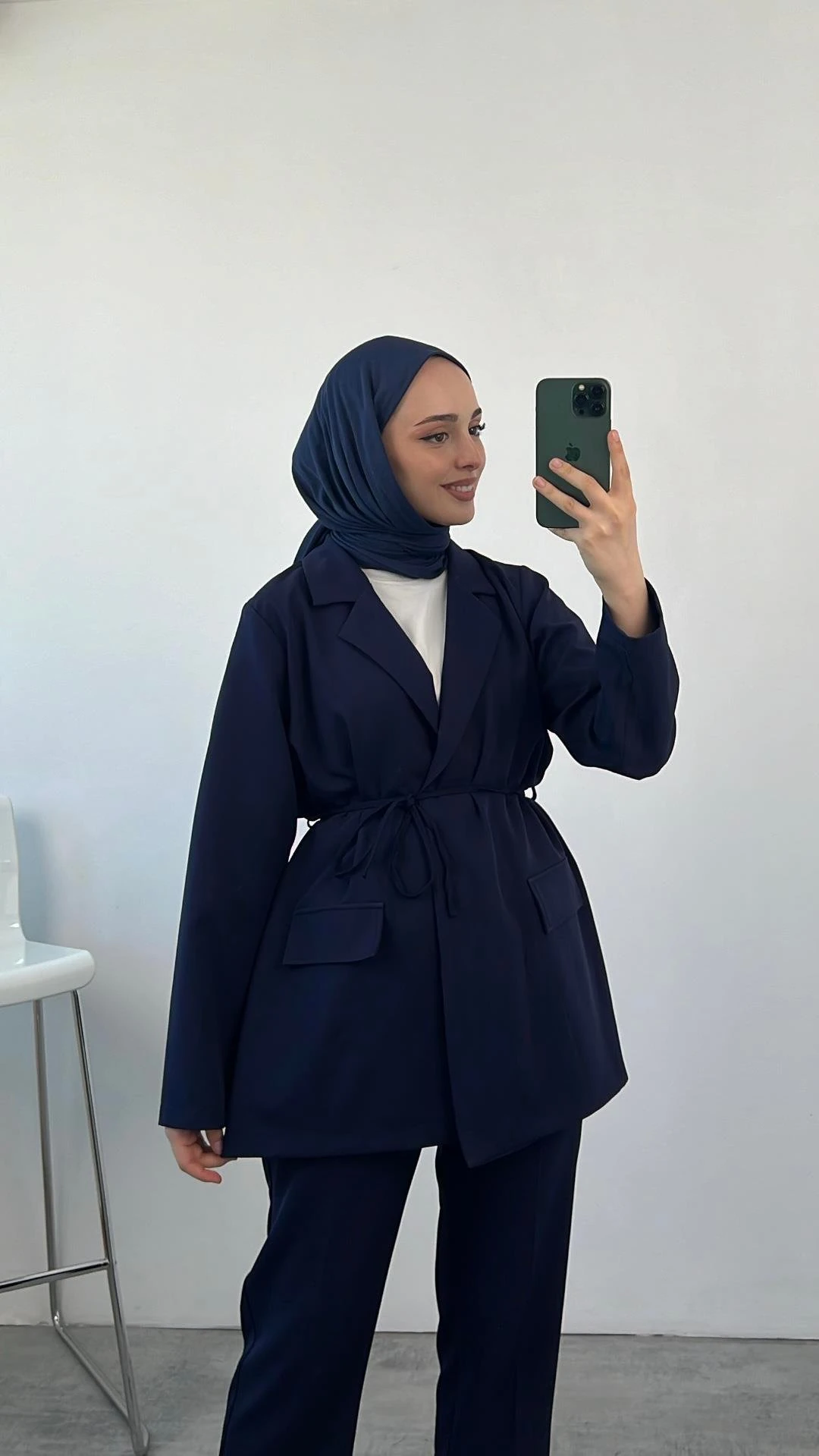 Beli Bağlamalı Ceketli Takım Lacivert