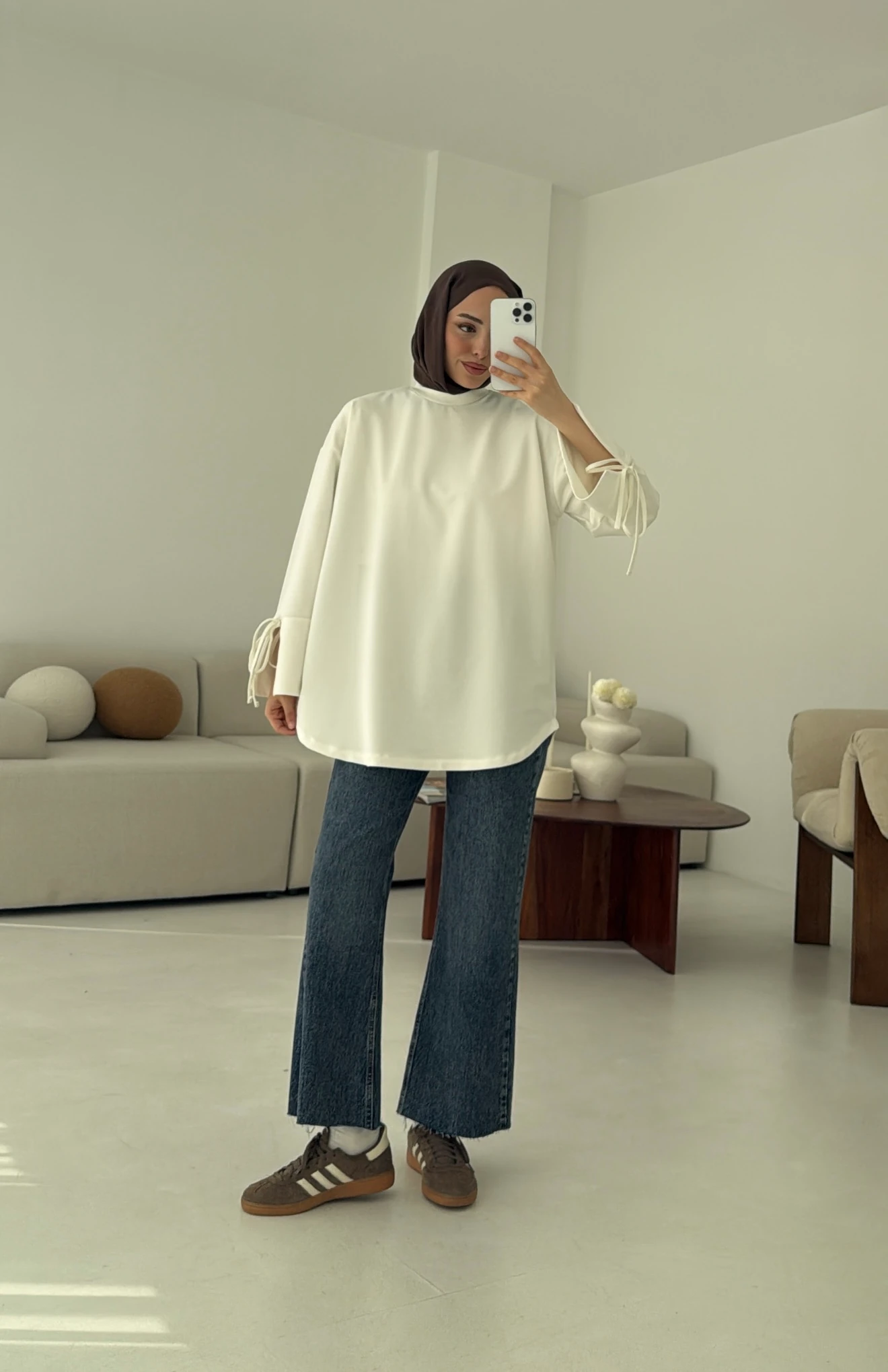 Manşeti Yırtmaçlı Sweat Ekru Antrasit