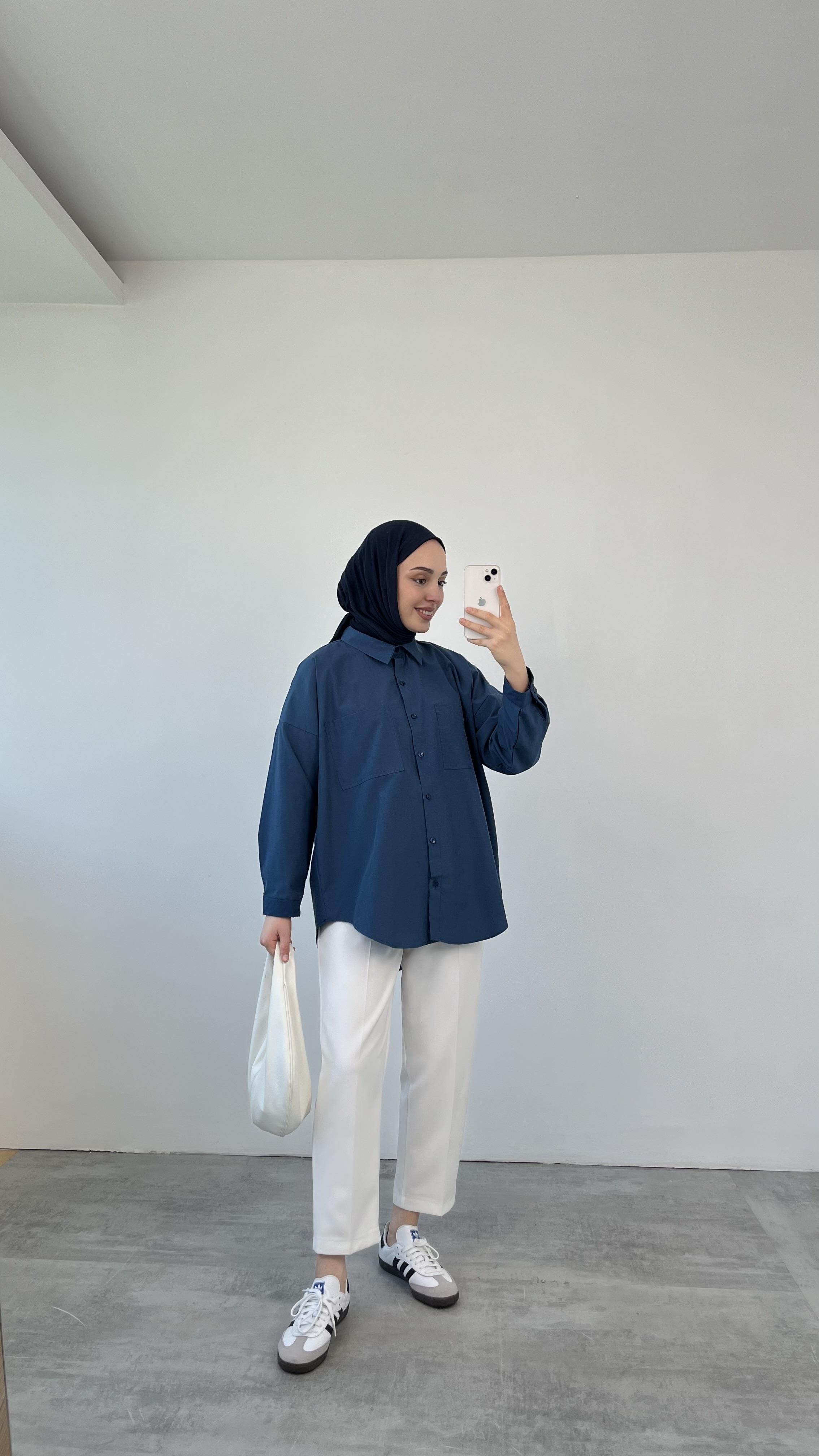 Poplin Çift Cep Gömlek Lacivert