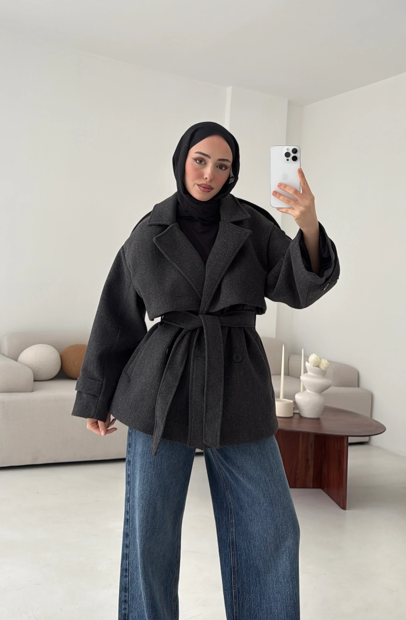 Antrasit Düğmeli Kol Manşetli Kaşe Kaban 