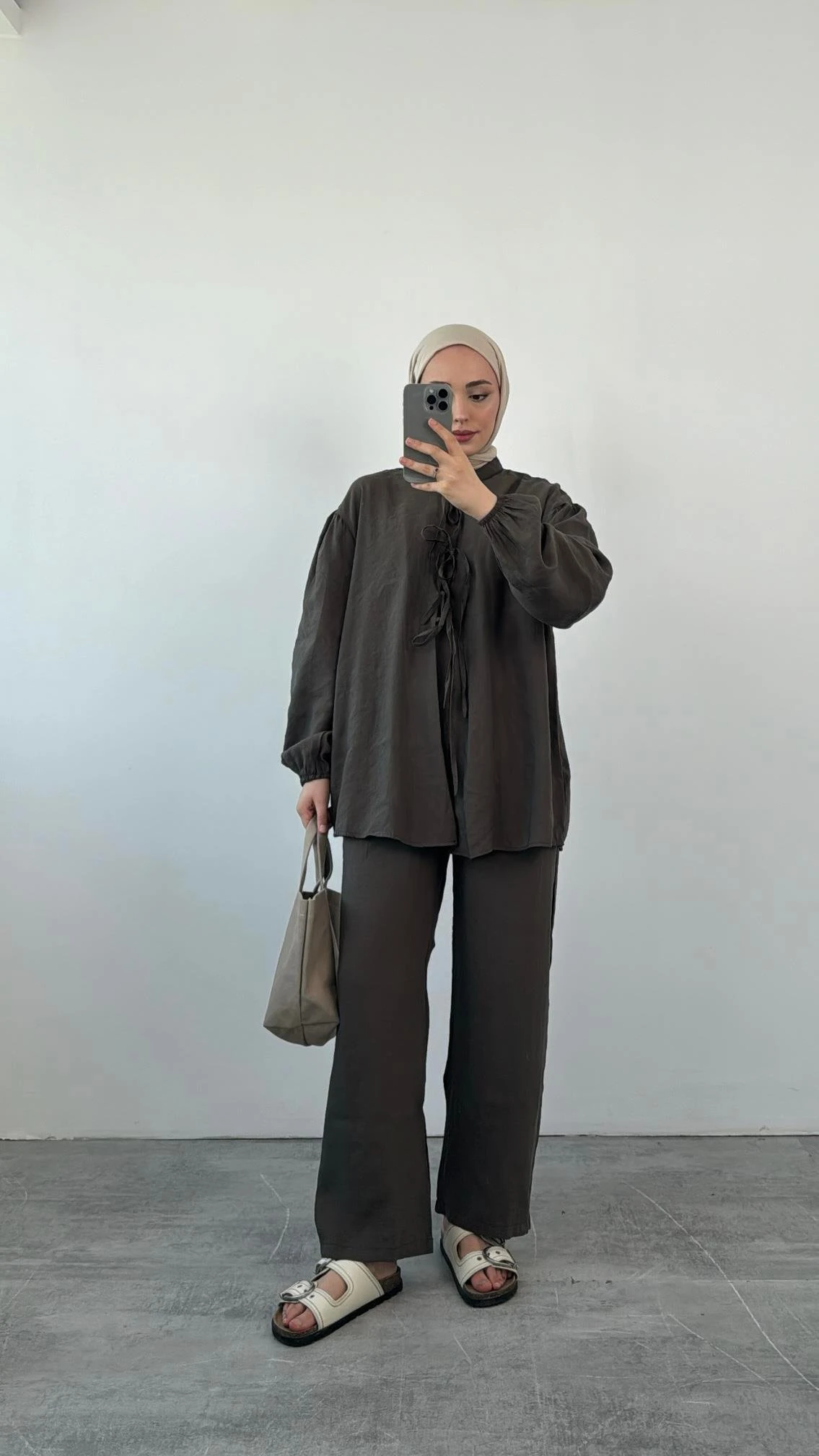 Tencel Önden Bağlamalı Kimonolu Takım Koyu Haki