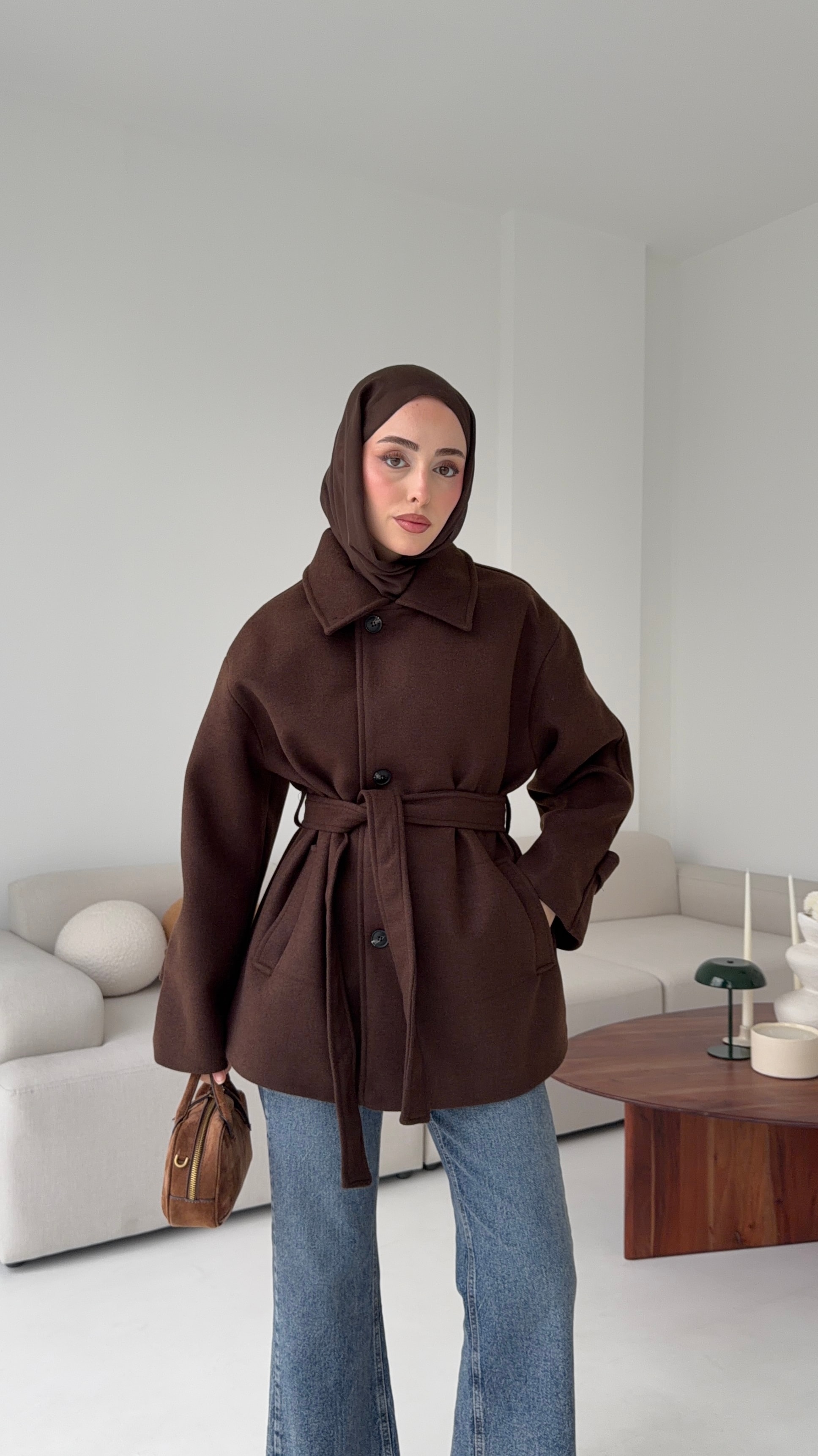 Kol Apoletli Kaşe Kaban Kahve