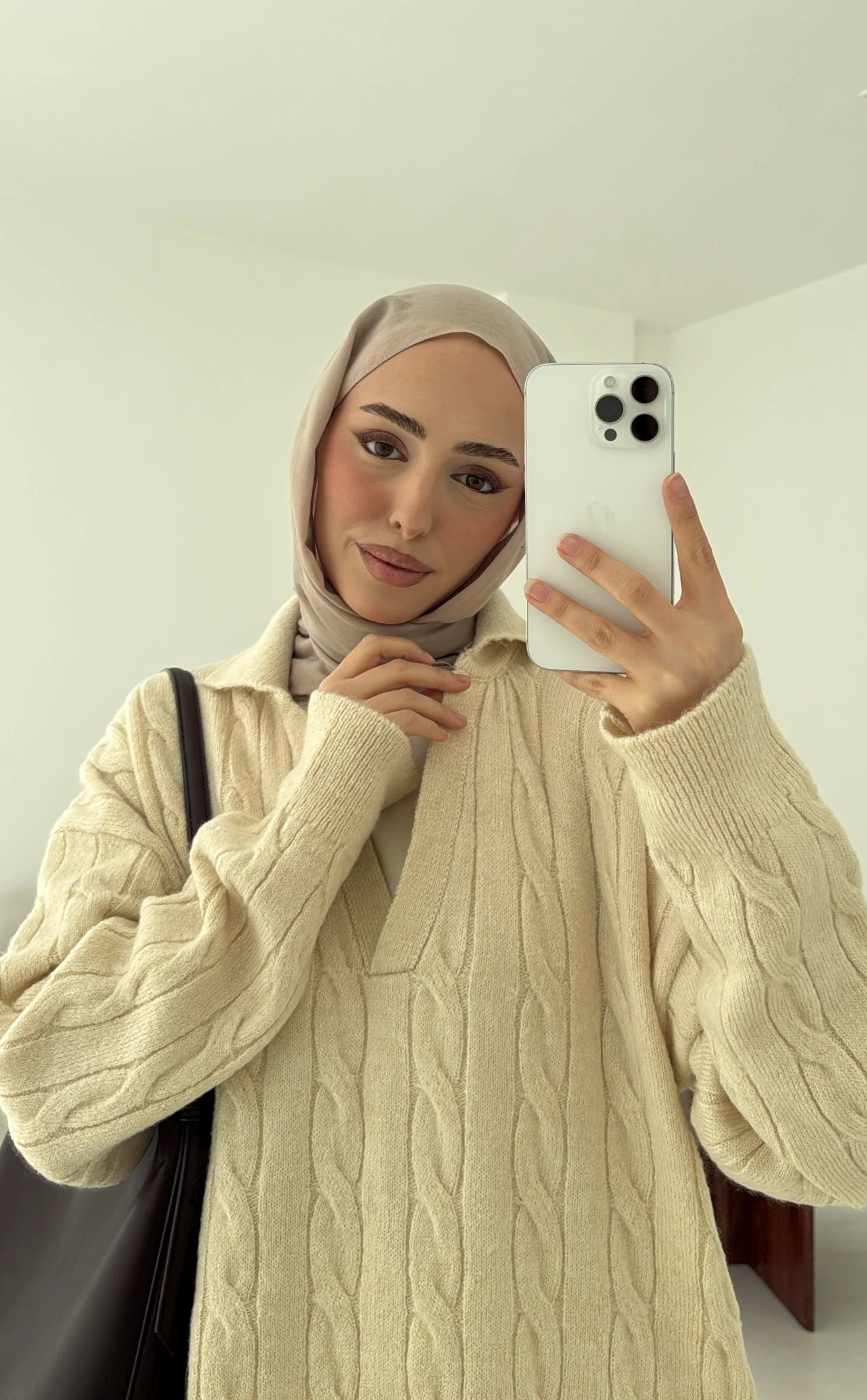 Polo Yaka Örgü Kazak Krem