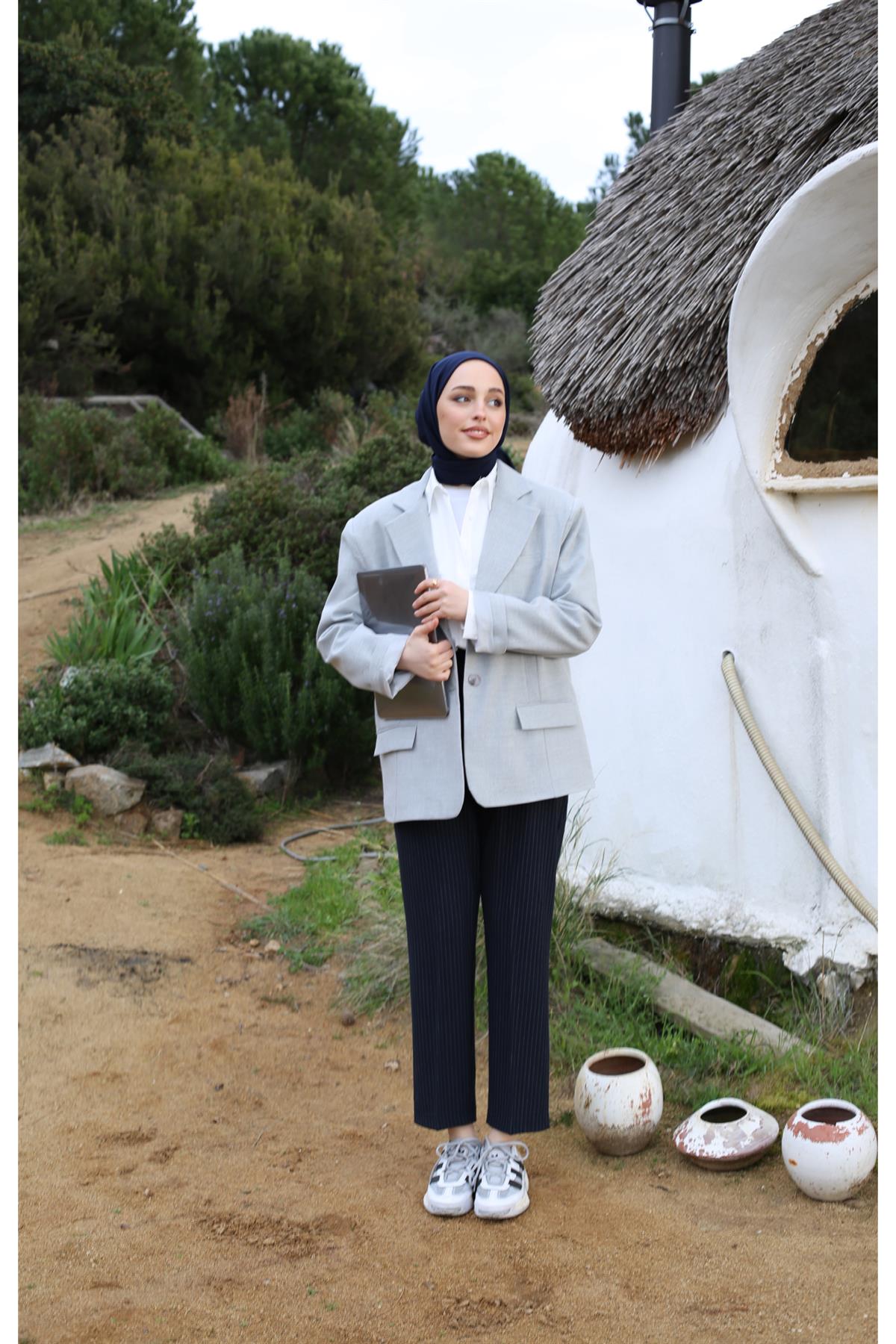 Oversize Kesim Blazer Ceket Gri