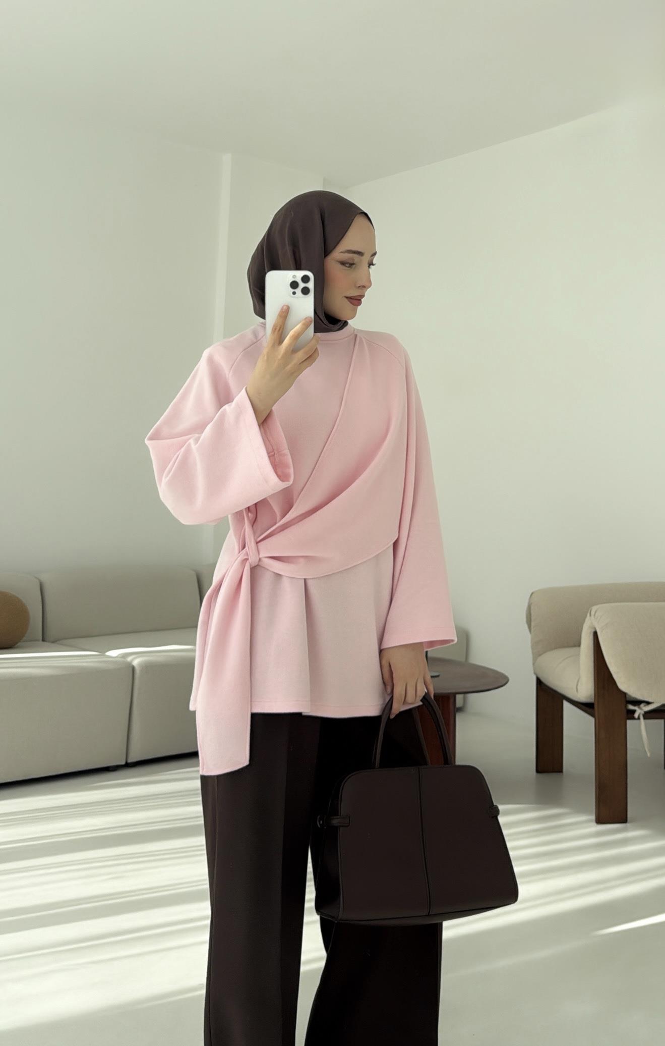Yandan Şallı Tunik Pembe