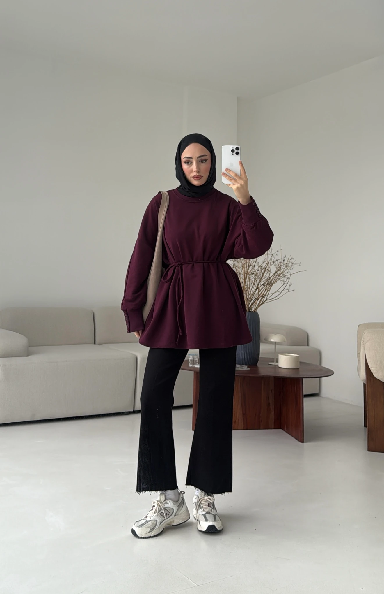 Manşeti Düğme Detay Swearshirt Bordo