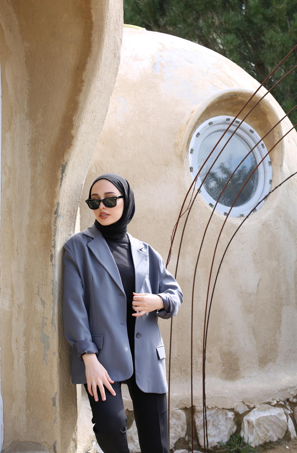Oversize Kesim Blazer Ceket Antrasit