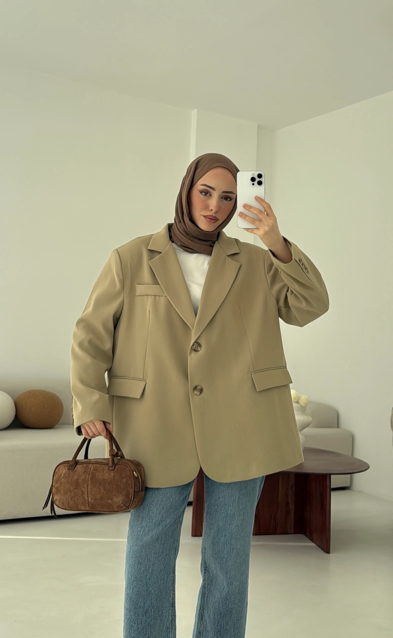 Çift Dügmeli Oversize Blazer Ceket Olive