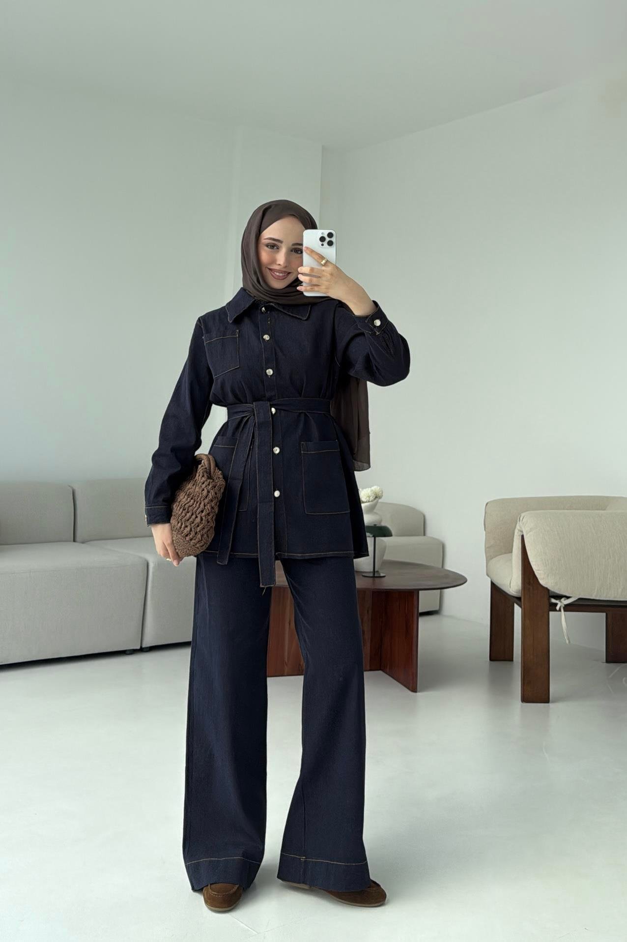 Likralı Denim Takım