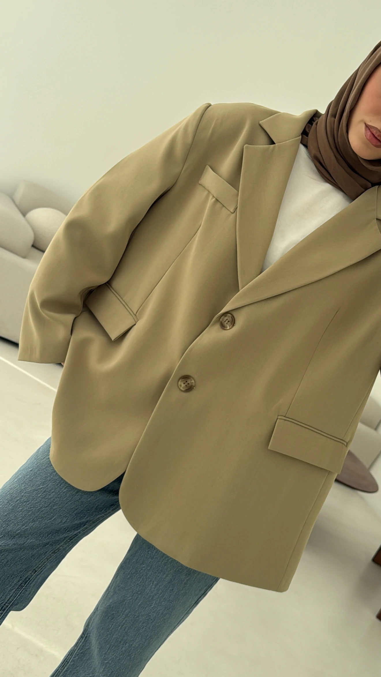 Çift Dügmeli Oversize Blazer Ceket Olive