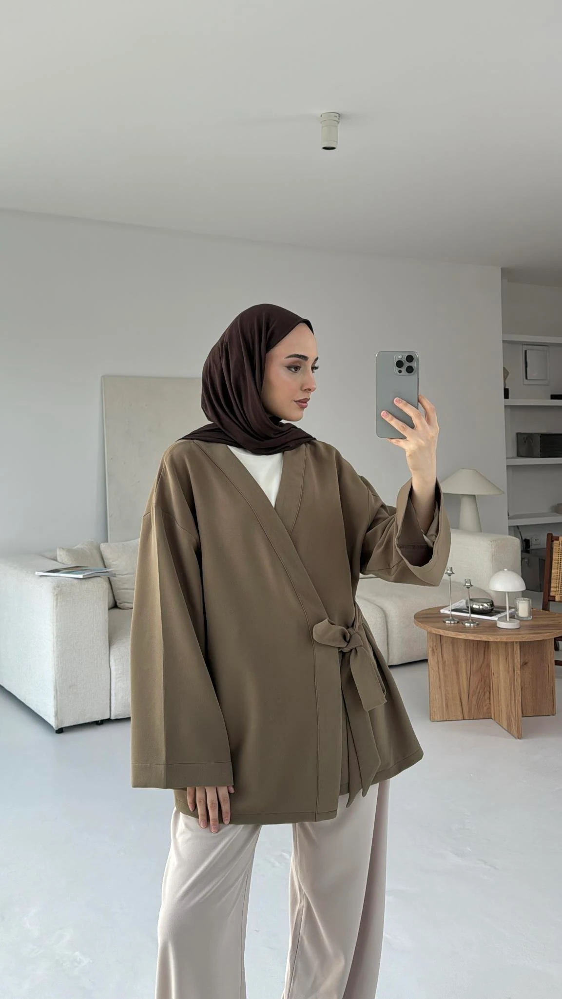 Krep Yandan Bağlama Kimono Yeşil