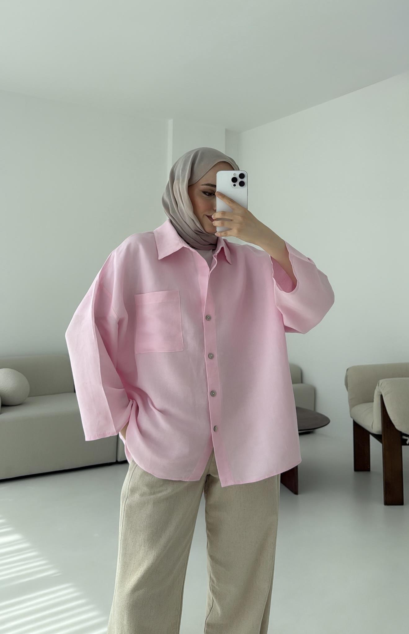 Pembe Oversize Gömlek