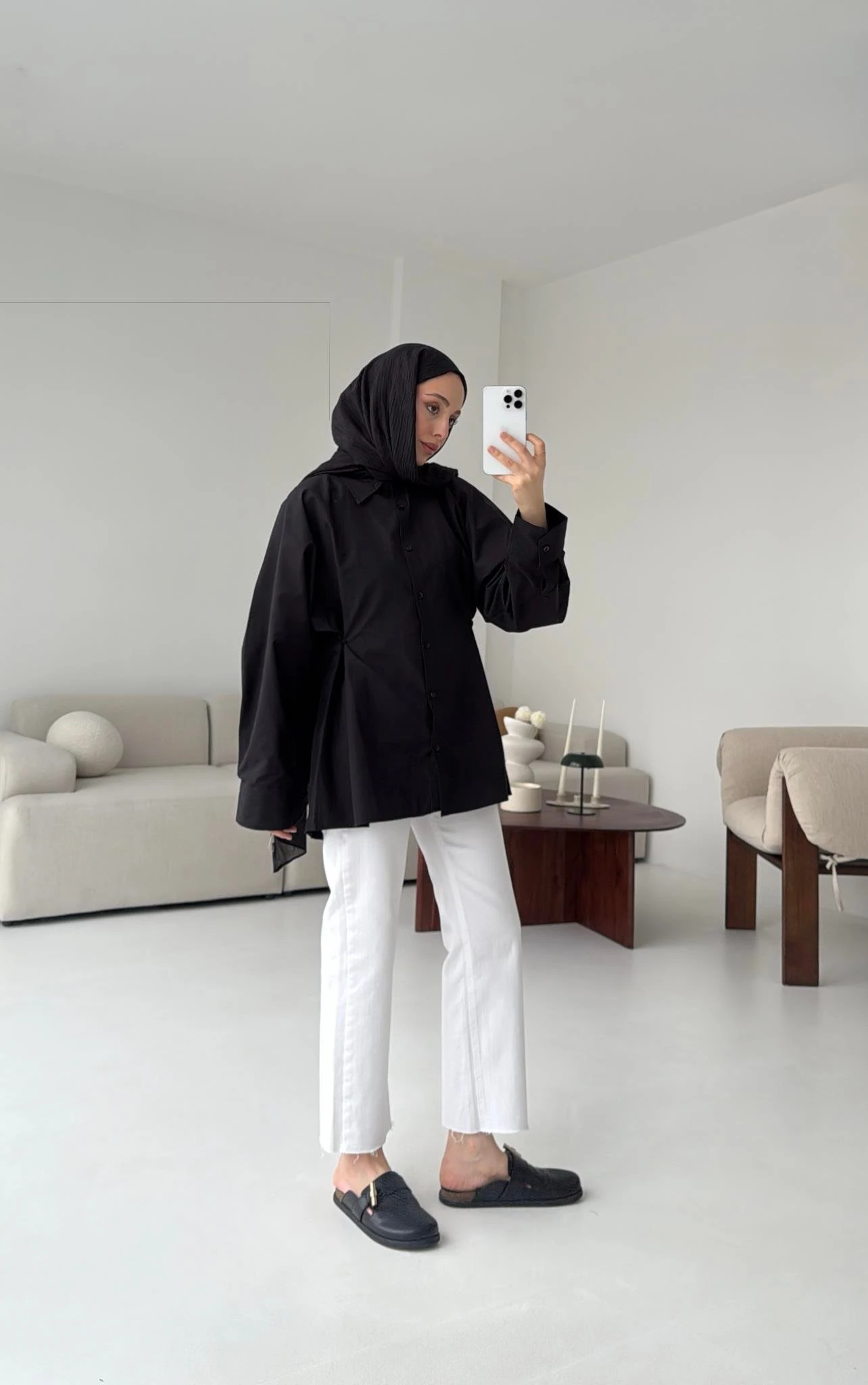 Yanları Düğmeli Gömlek Siyah