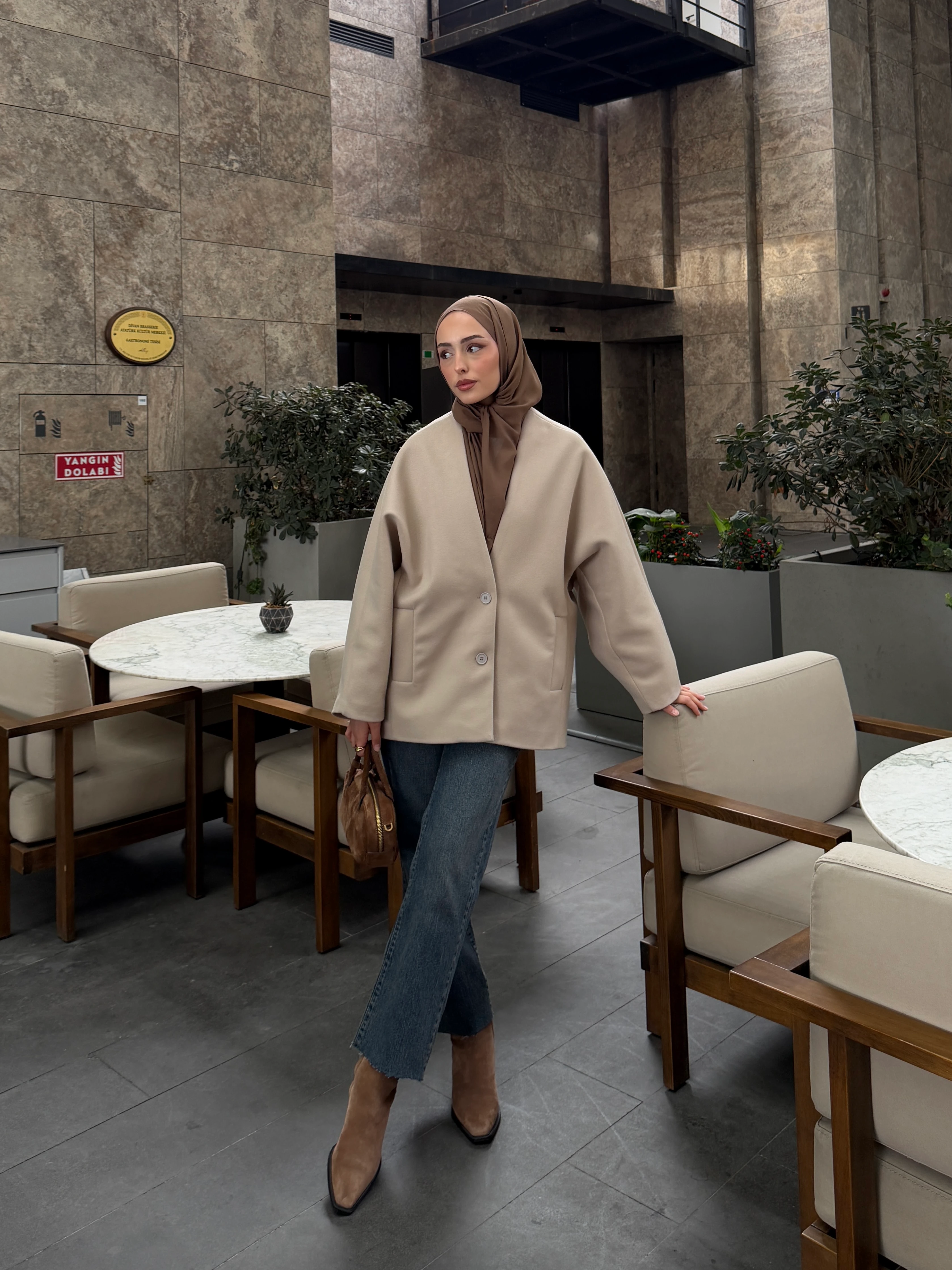 Soft Oversize Kaşe Kaban Taş