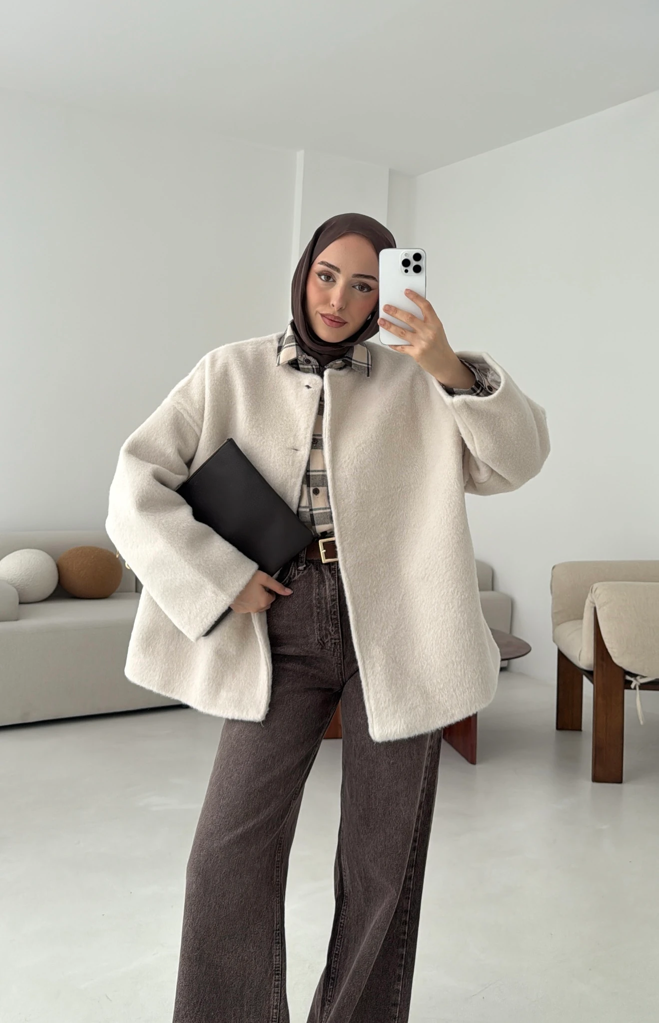 Gizli Düğmeli Kaban Bej