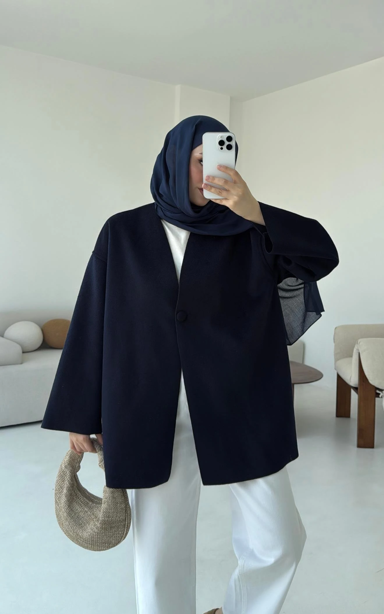 Hafif Tek Dügmeli Kaşe Ceket Lacivert