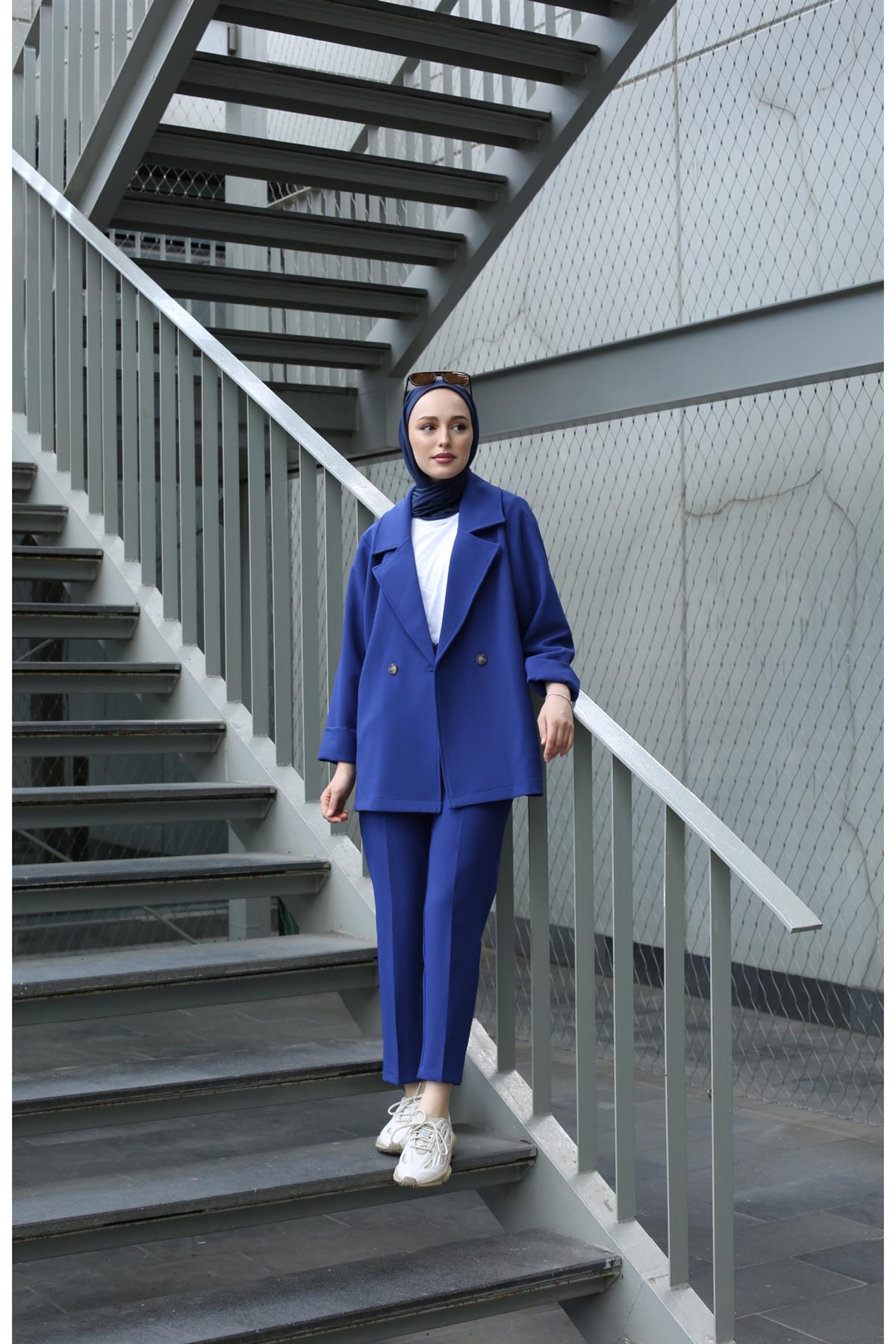 Oversize Yazlık Ceketli Takım Lacivert