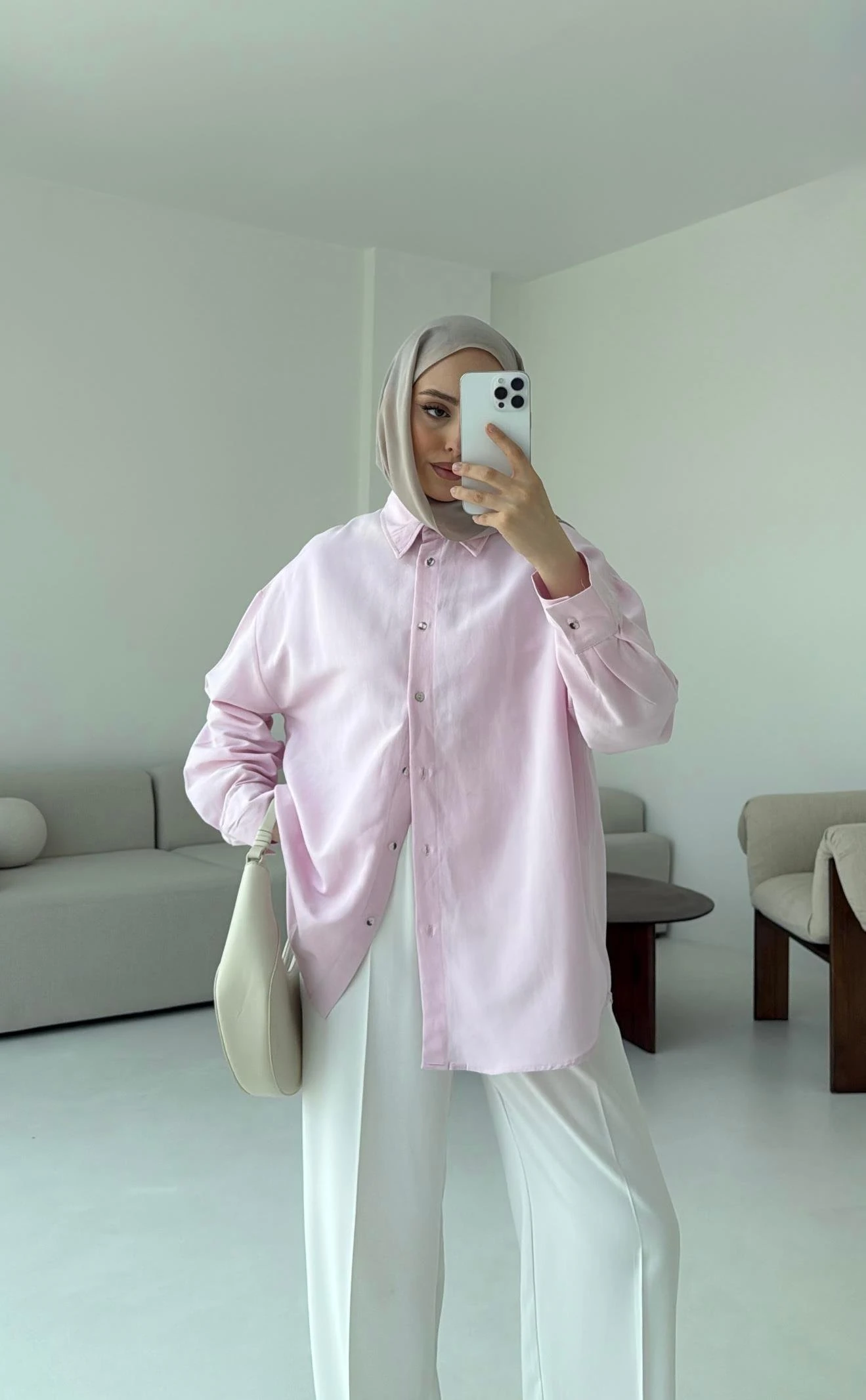 Basic Oversize  Keten Gömlek Pembe