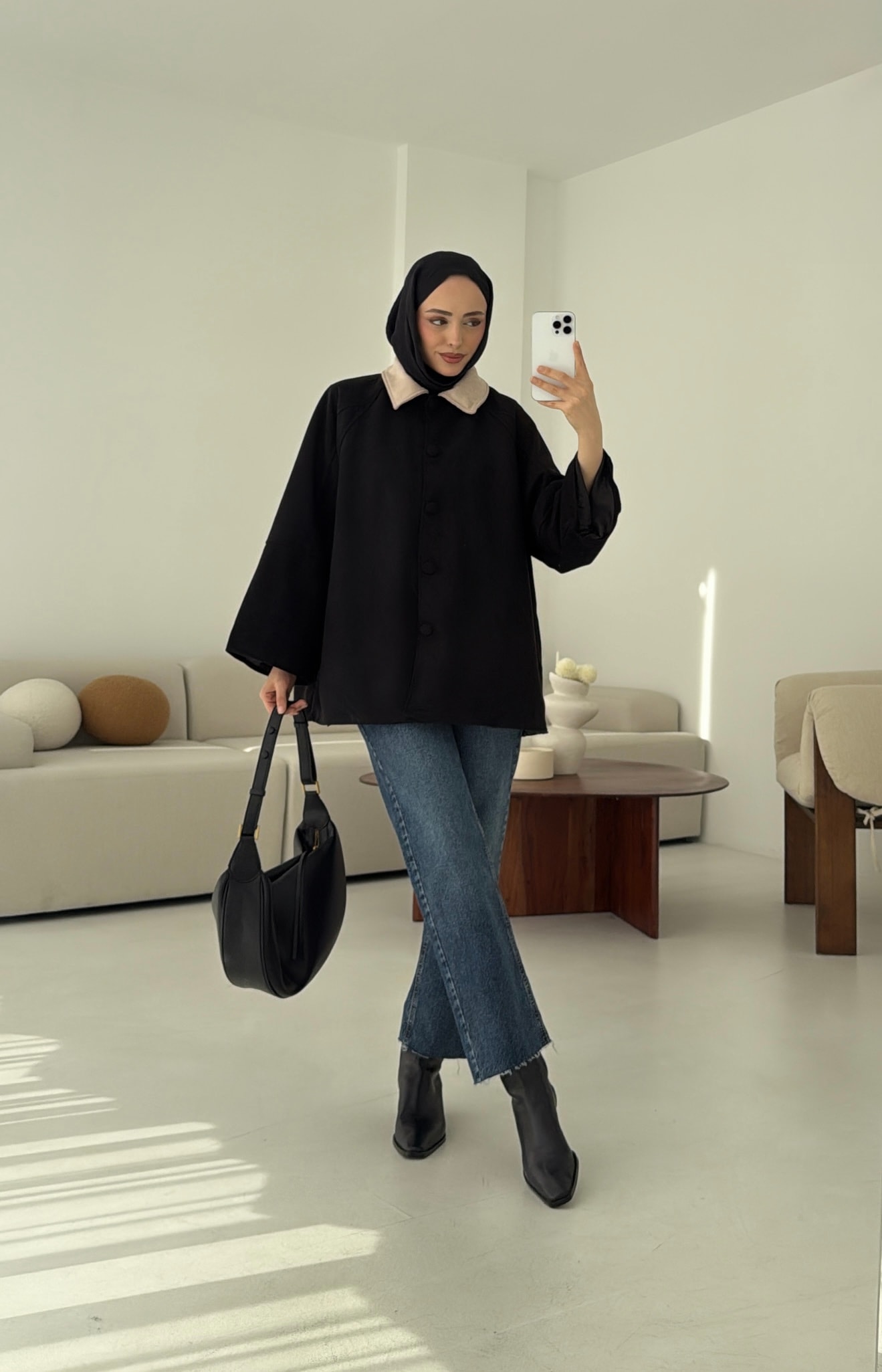 Nubuk Kontrast Yaka Ceket Siyah