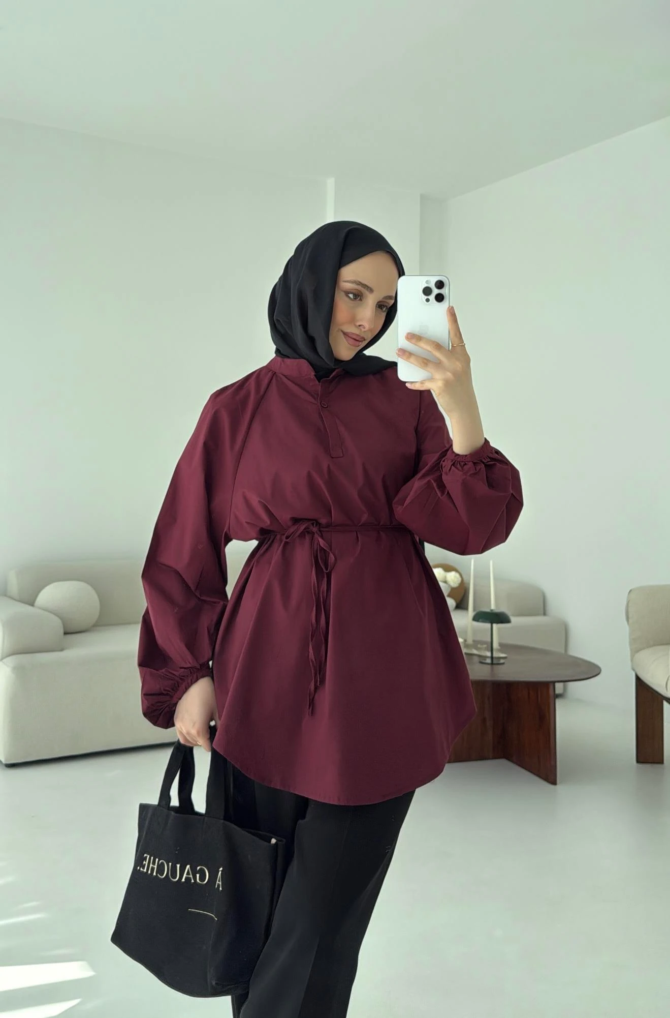 Bağlamalı Balon Gömlek Bordo