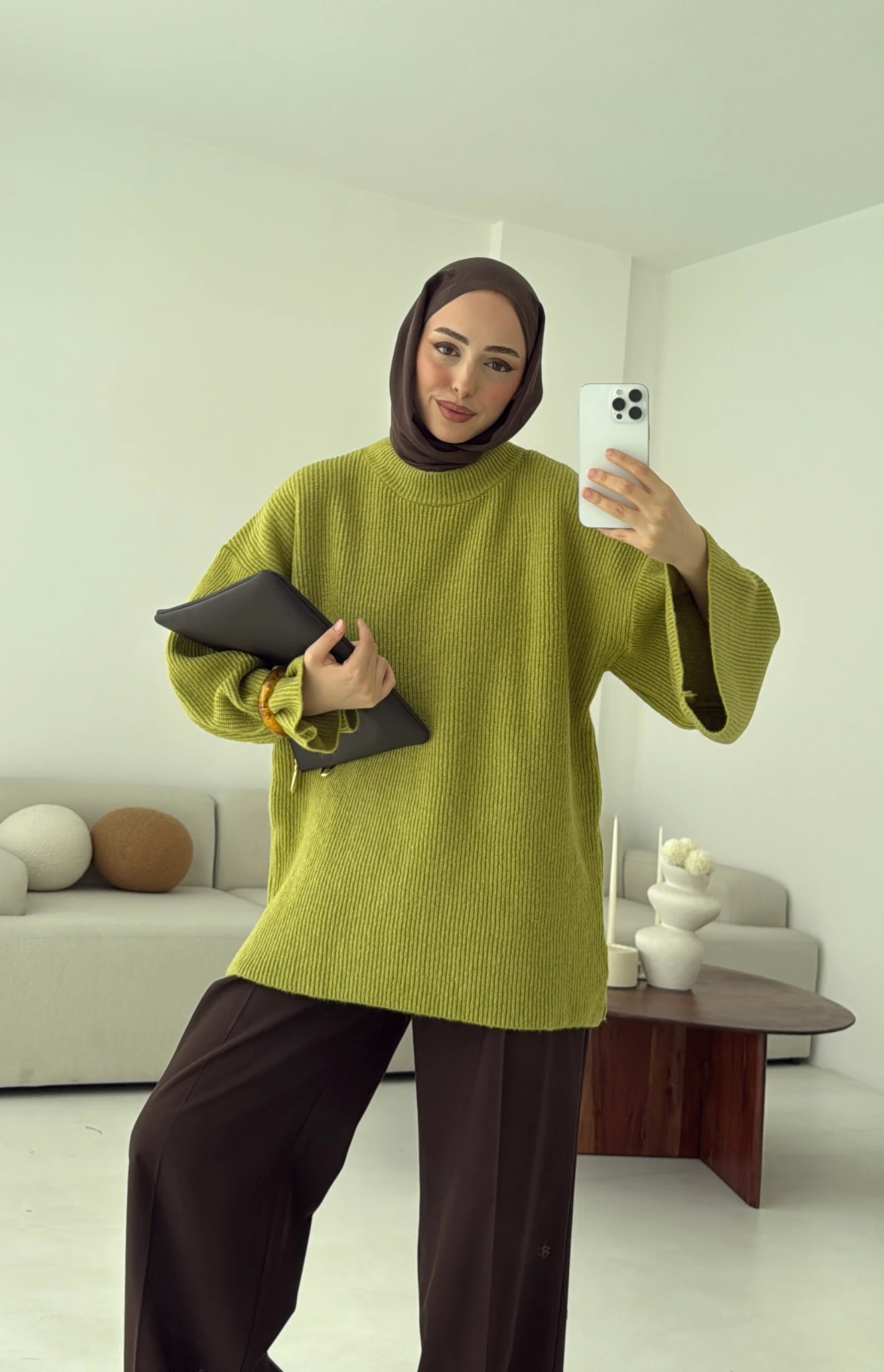  Premium Kalın Fitilli Kazak Olive