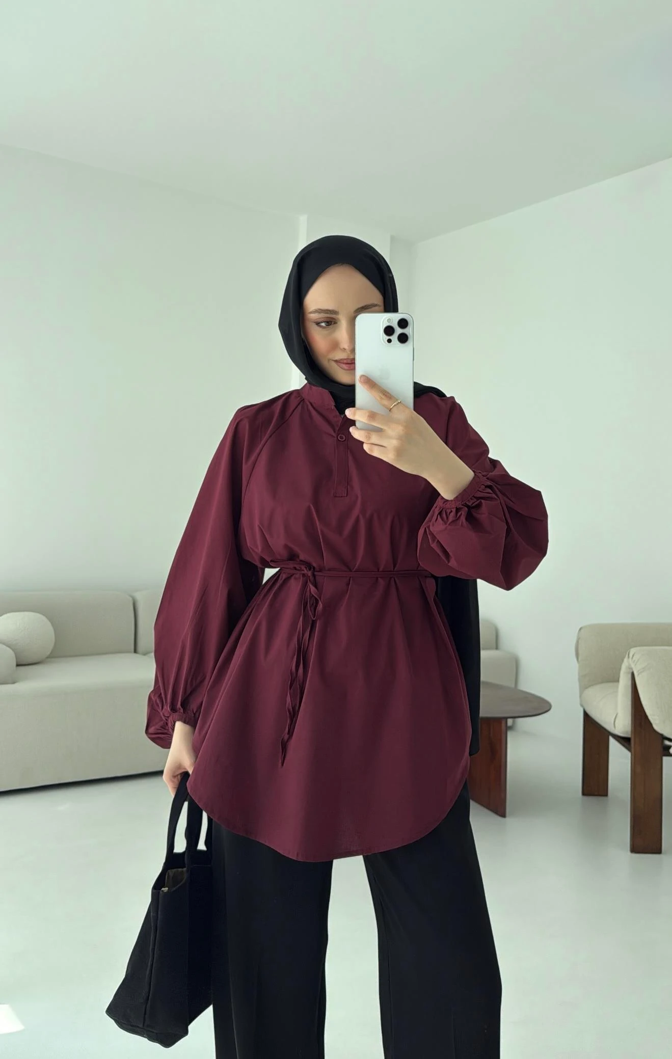 Bağlamalı Balon Gömlek Bordo