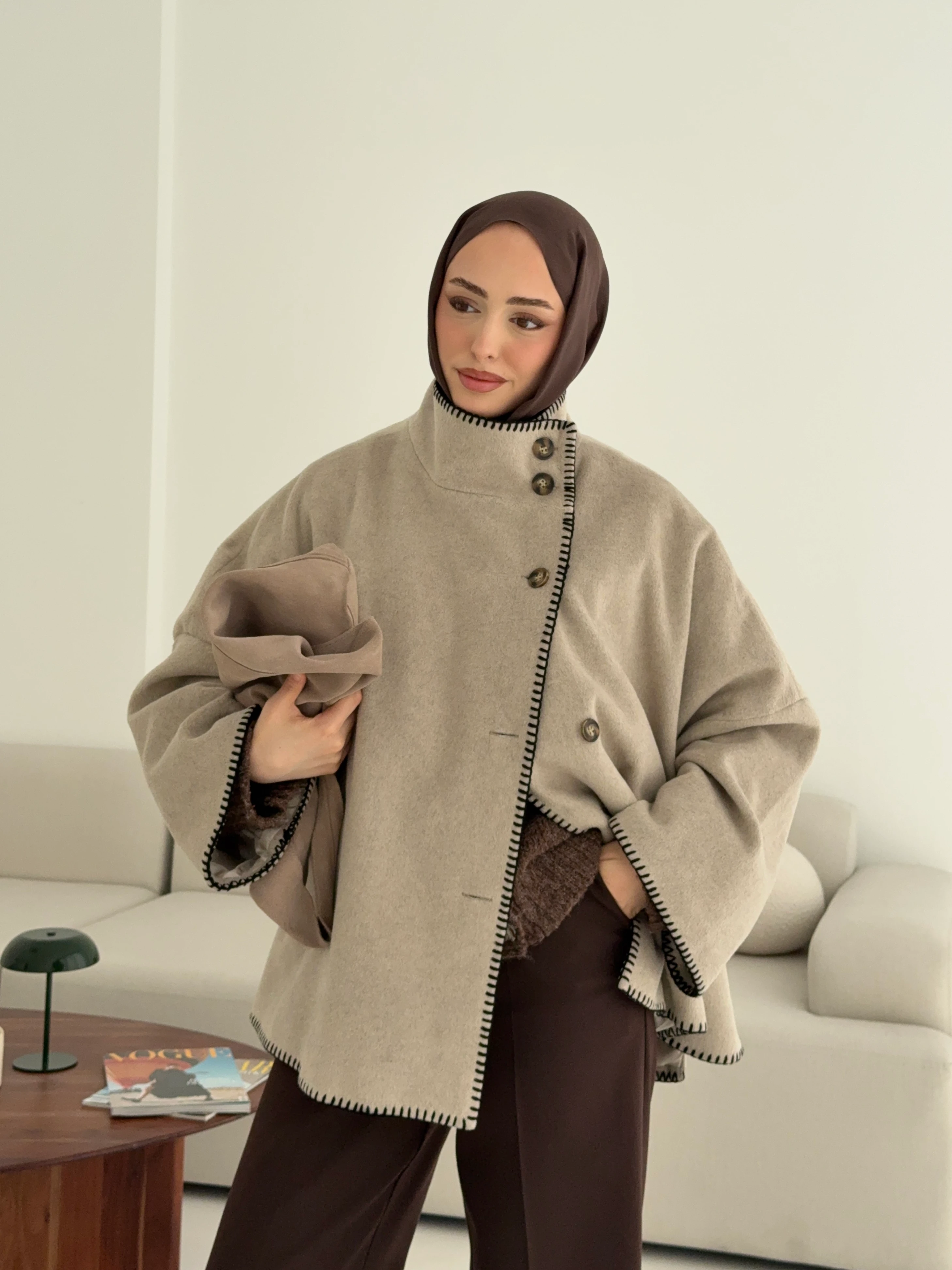 Nakış Detay Premium Kaban Vizon