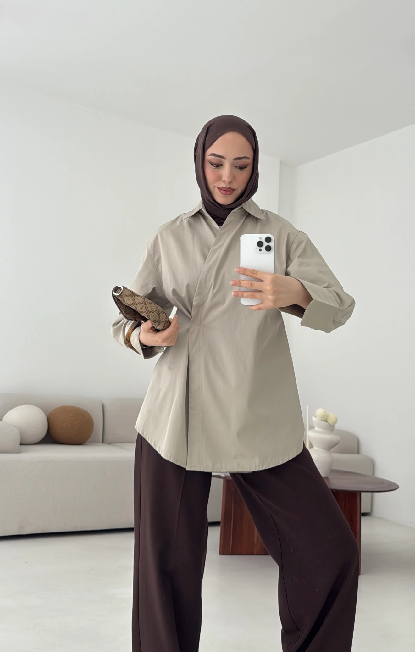 Yandan Düğmeli Gömlek Taş