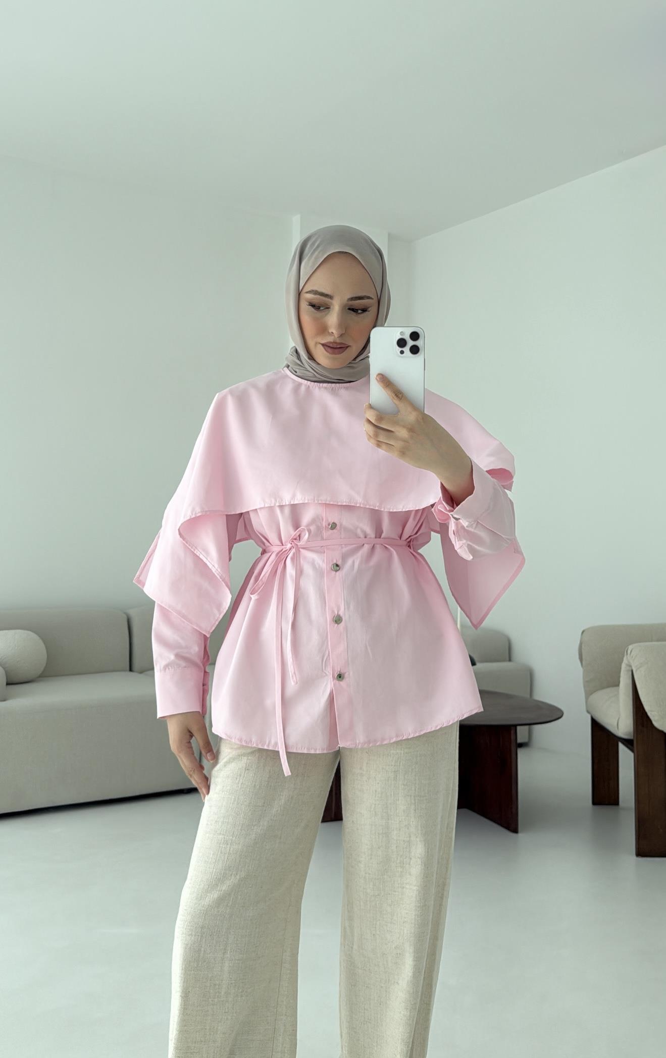 Seyyar Pelerinli Gömlek Pembe