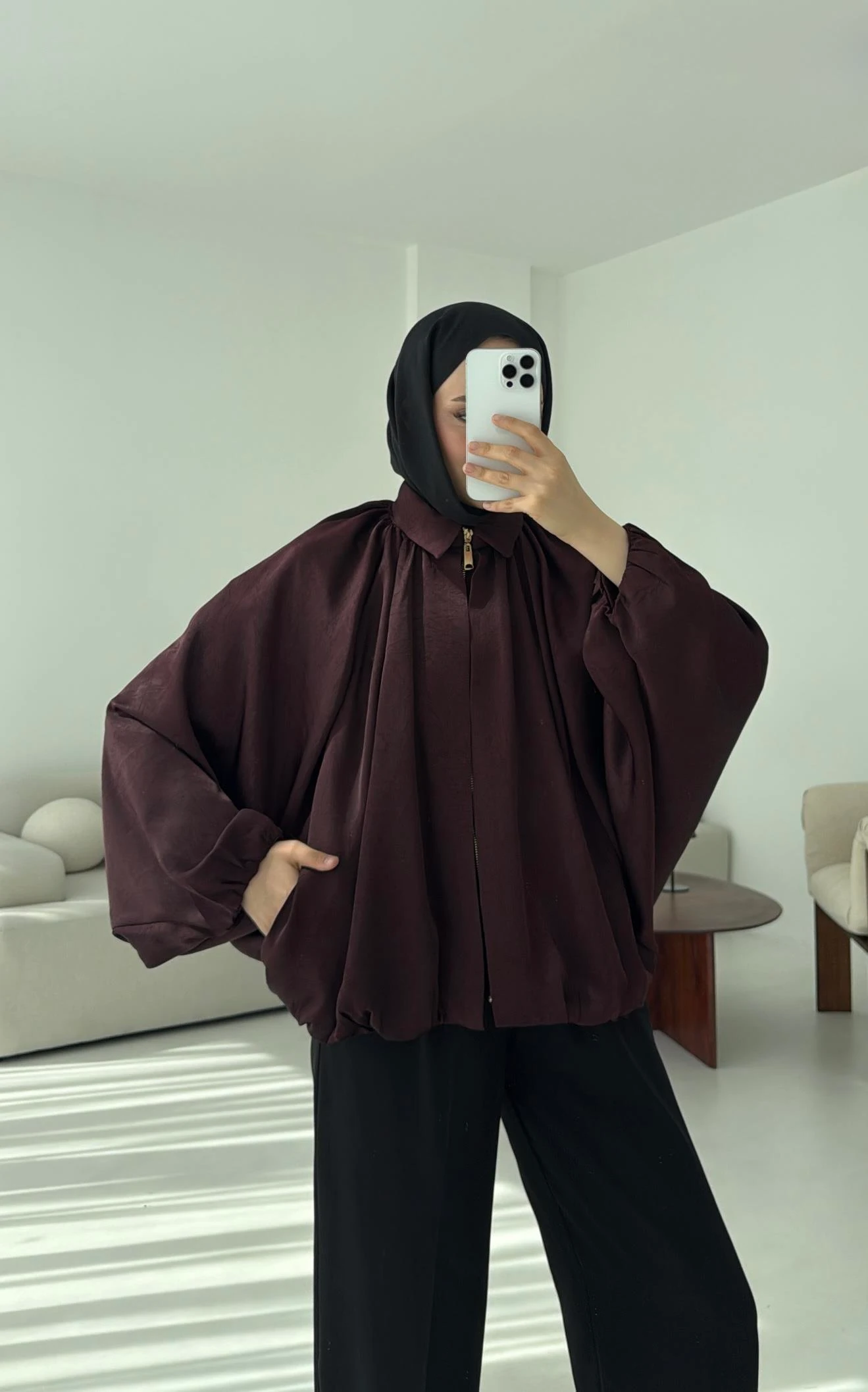 Bomber Saten Ceket Bordo