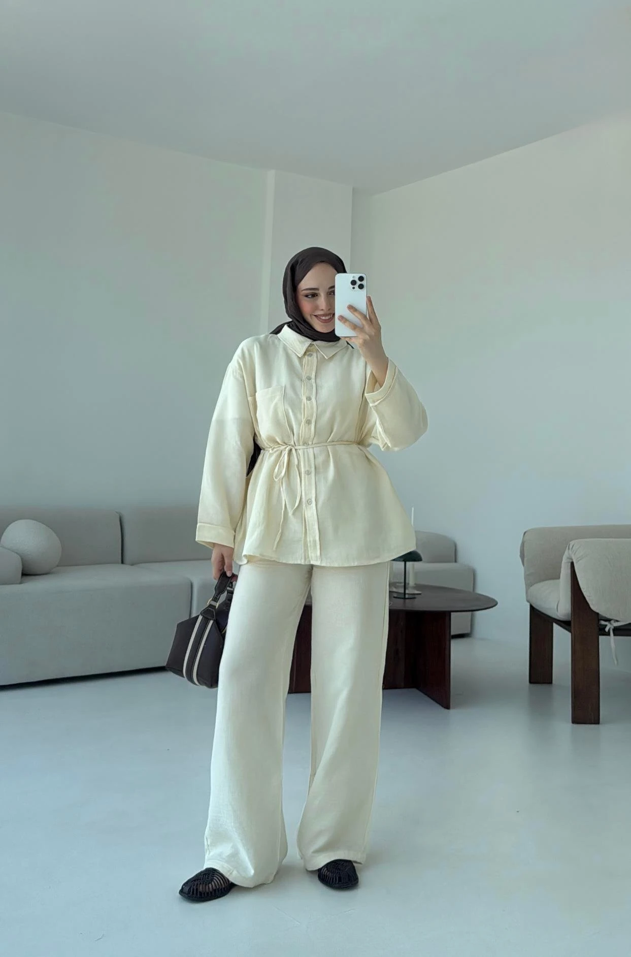 Müslin Pantolon Takım Bej