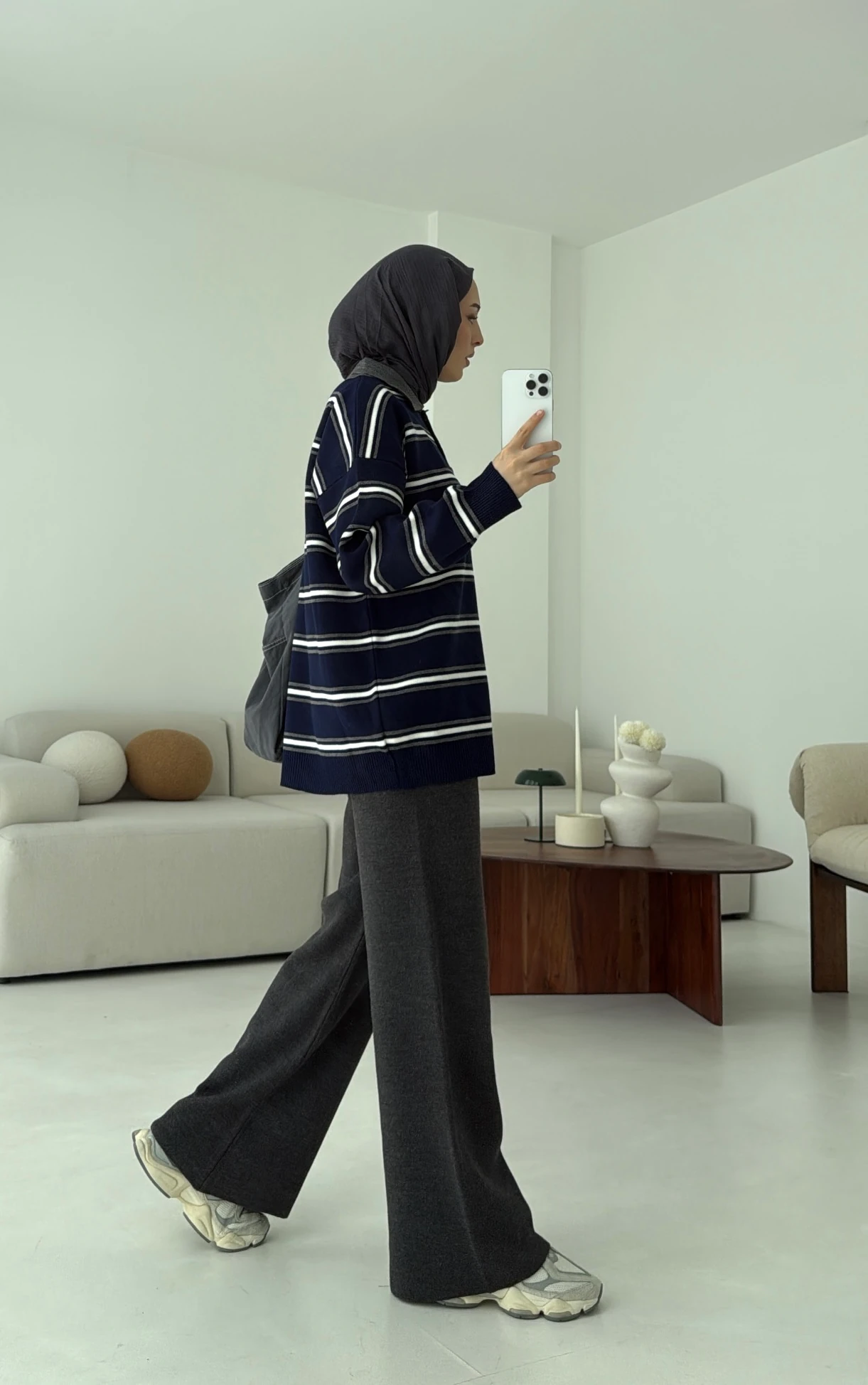 Lacivert Çizgili Polo Yaka Triko Kazak