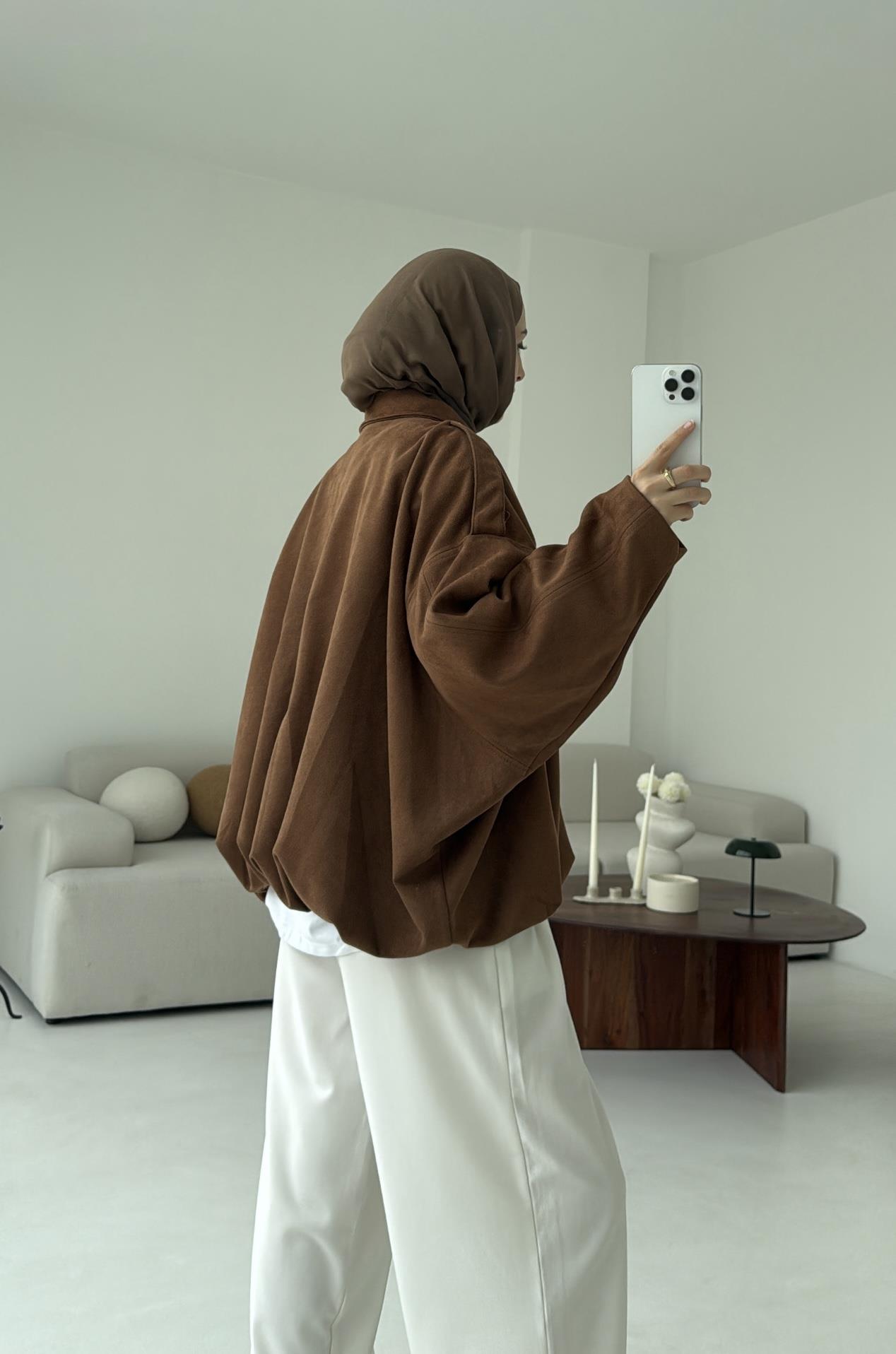 Süet Bomber Ceket Taba