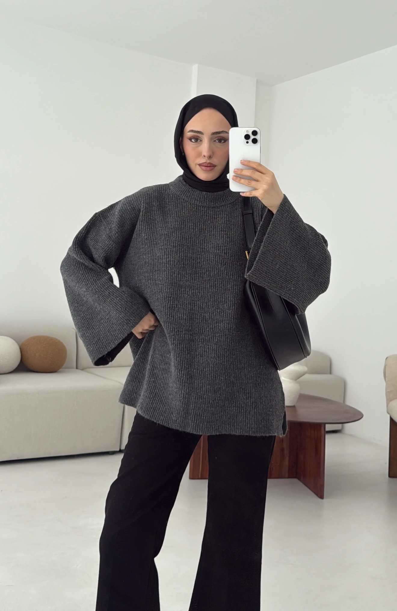 Premium Kalın Fitilli Kazak Antrasit